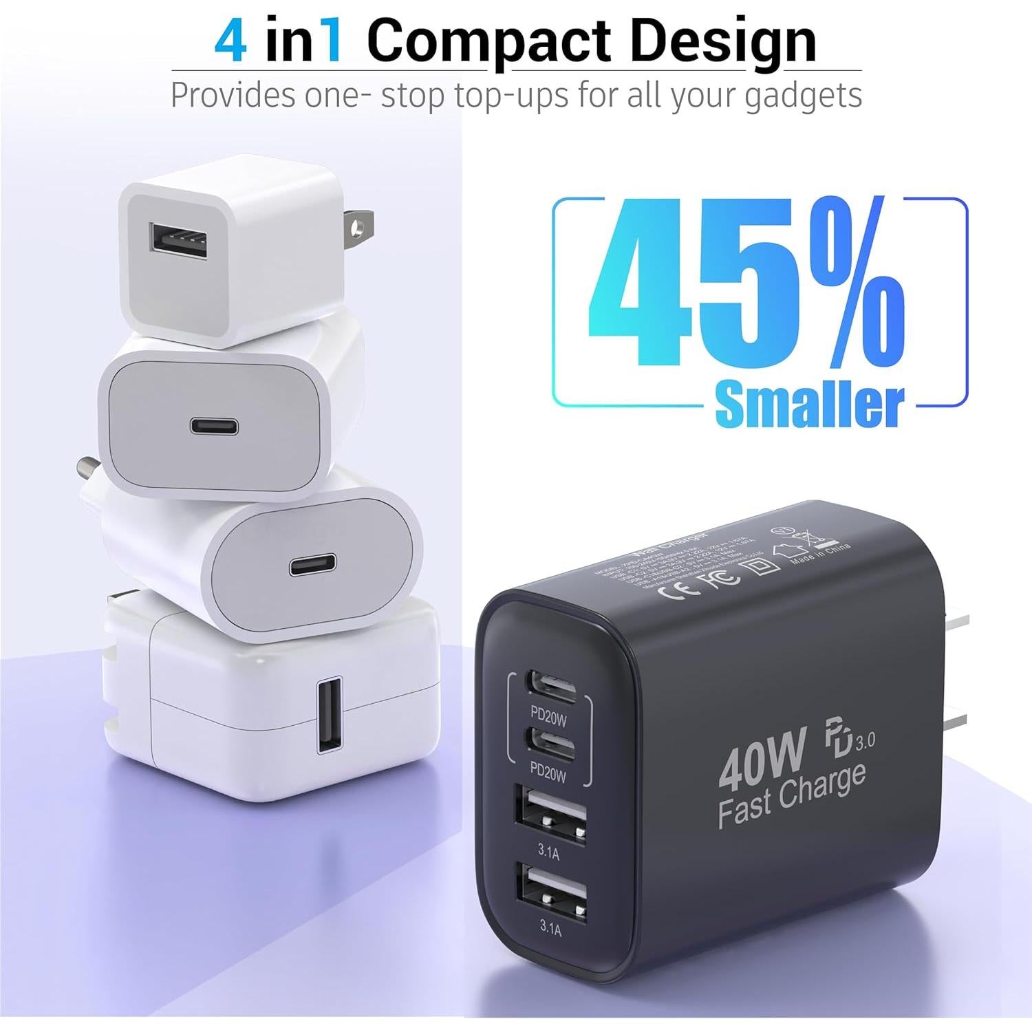 Cargador Rápido 40W 4 Puertos USB-C y USB-A Shenzhen