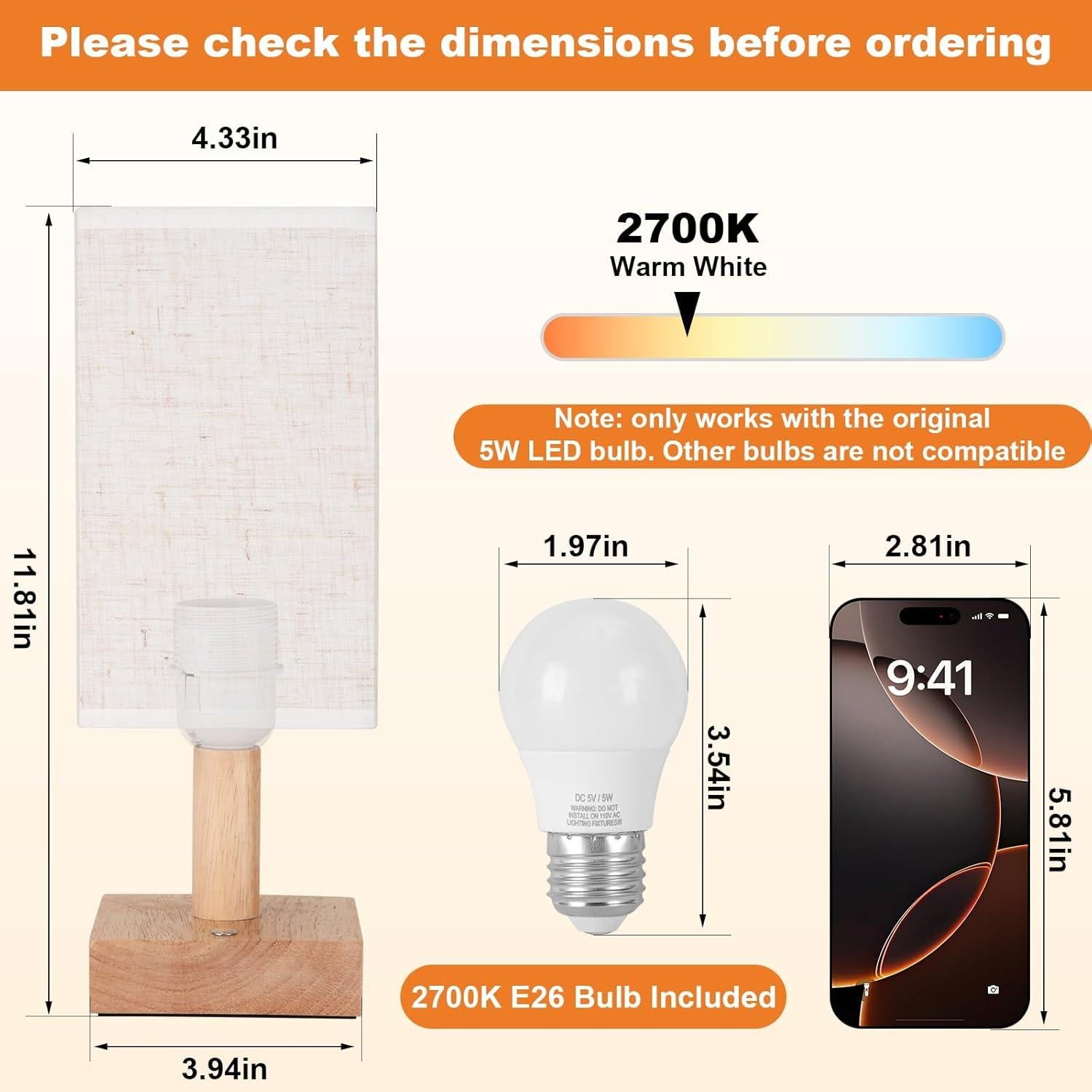 Lámpara de Mesa Táctil UCHENTON Cuadrada 5W con Cable