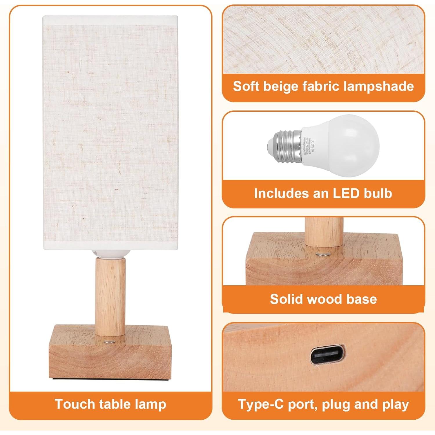 Lámpara de Mesa Táctil UCHENTON Cuadrada 5W con Cable