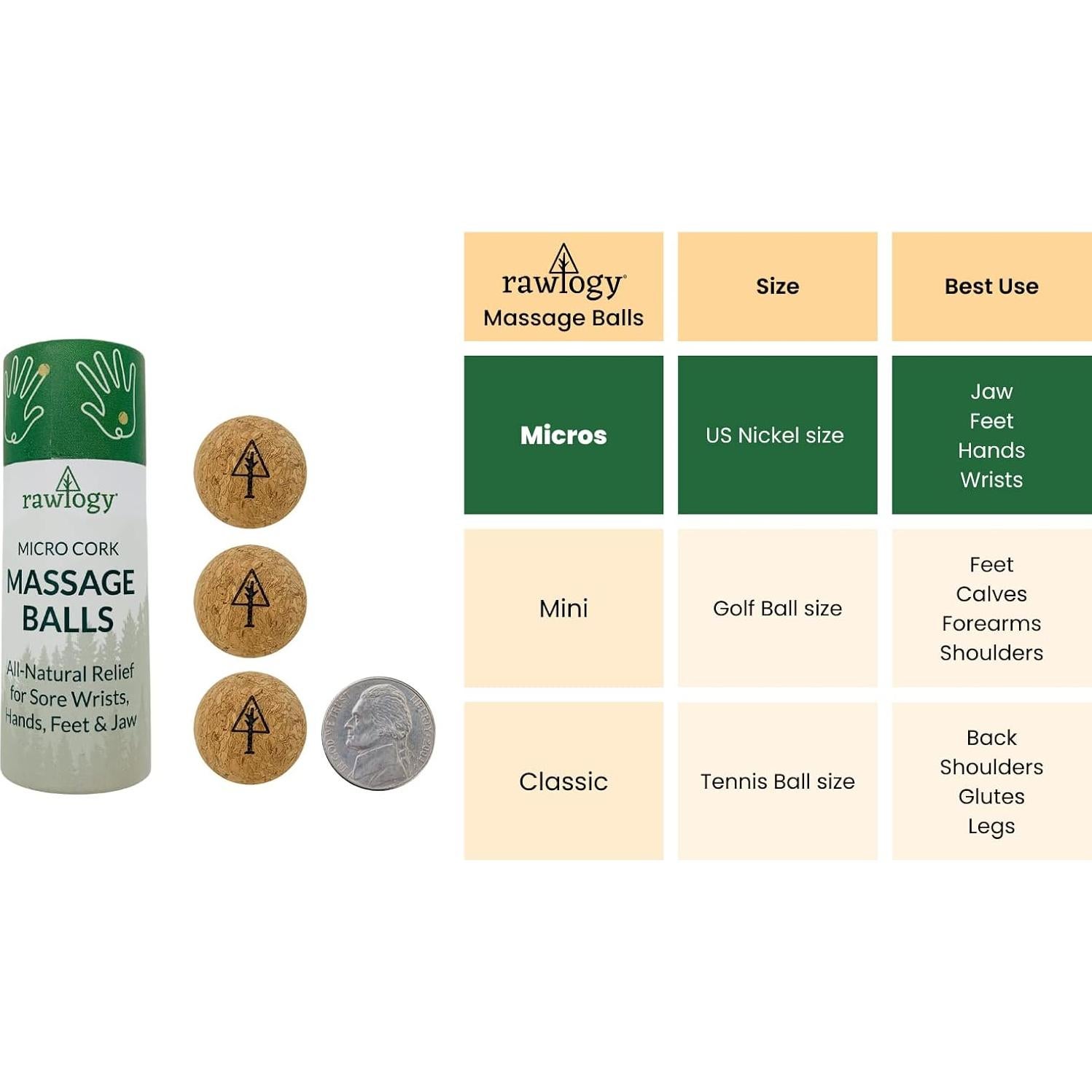 Bola de Masaje de Corcho Rawlogy - Extra Pequeña 2 cm (Paquete de 3)