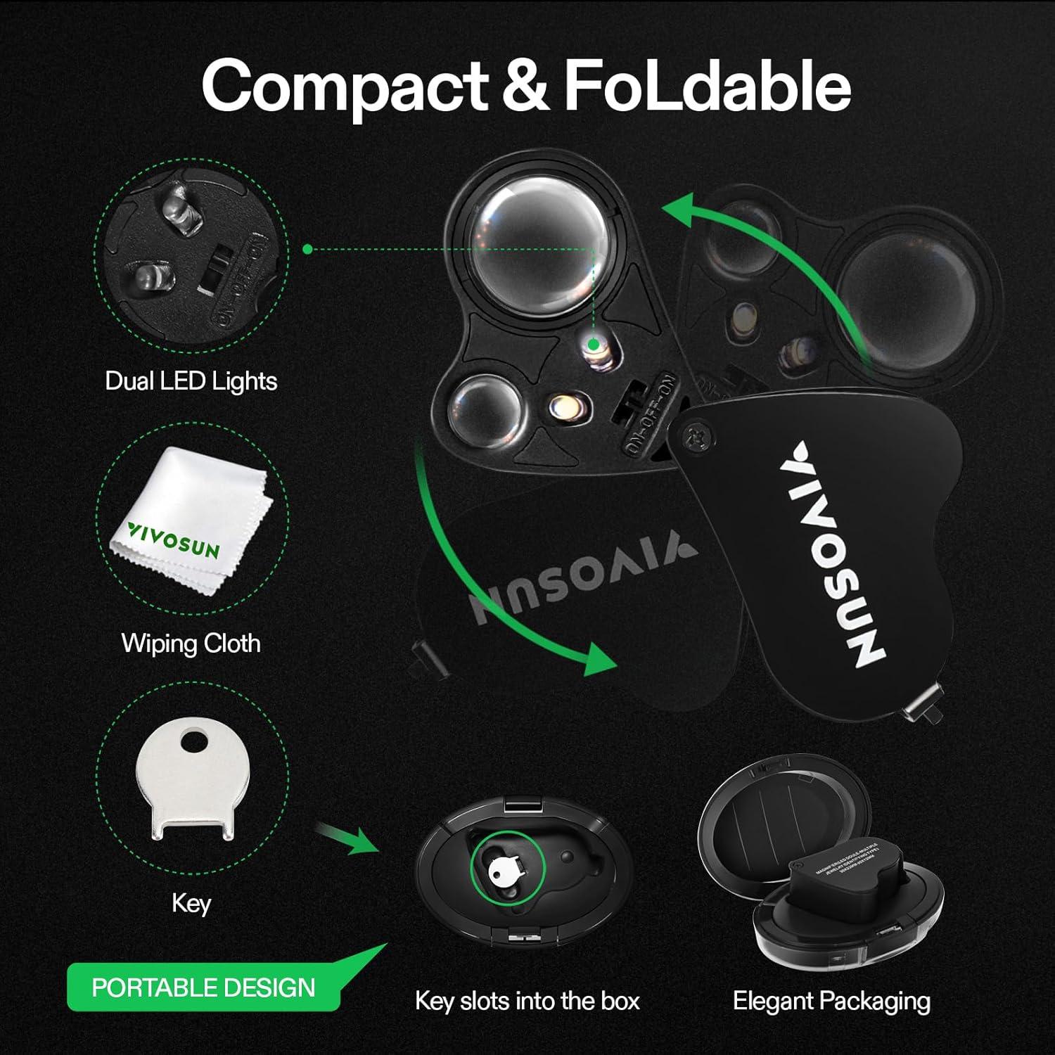 Lupa Iluminada Plegable VIVOSUN 30X 60X con Luz LED Negra