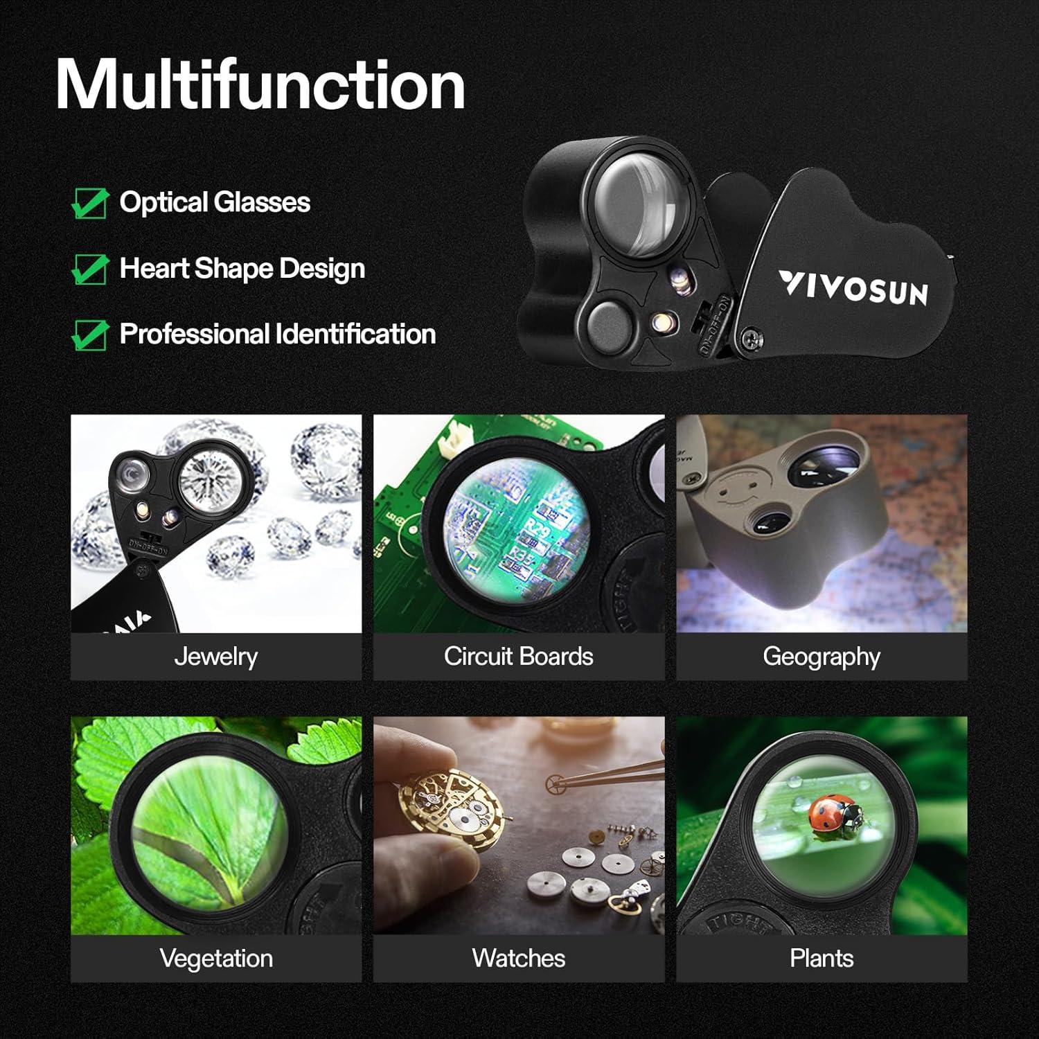 Lupa Iluminada Plegable VIVOSUN 30X 60X con Luz LED Negra