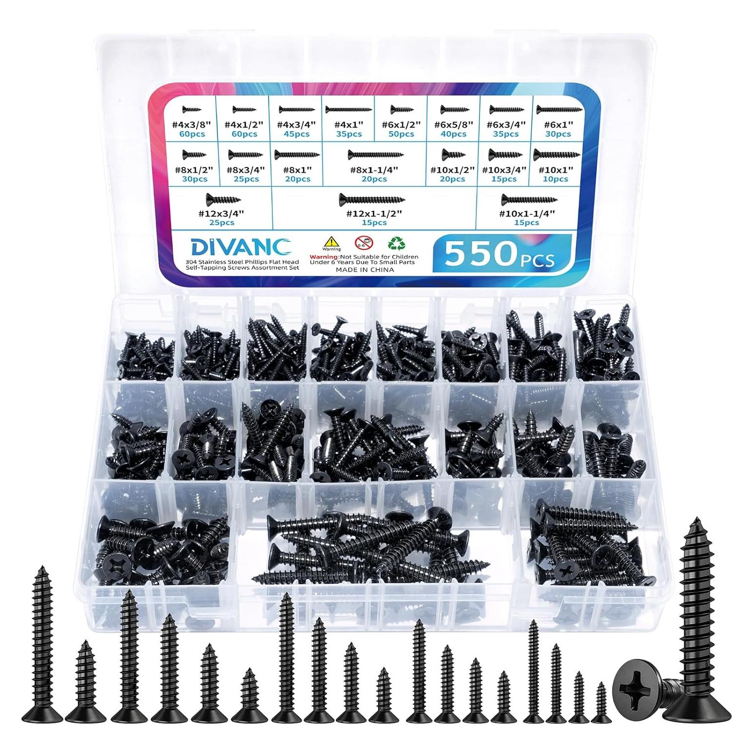 Kit de Tornillos de Madera DIVANC 550 Piezas Acero Inoxidable