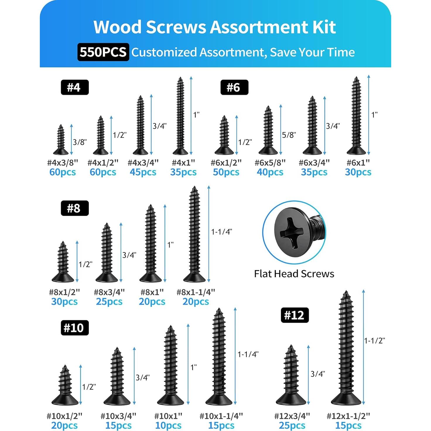 Kit de Tornillos de Madera DIVANC 550 Piezas Acero Inoxidable