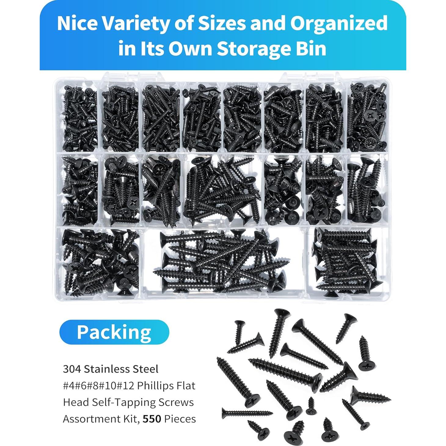 Kit de Tornillos de Madera DIVANC 550 Piezas Acero Inoxidable