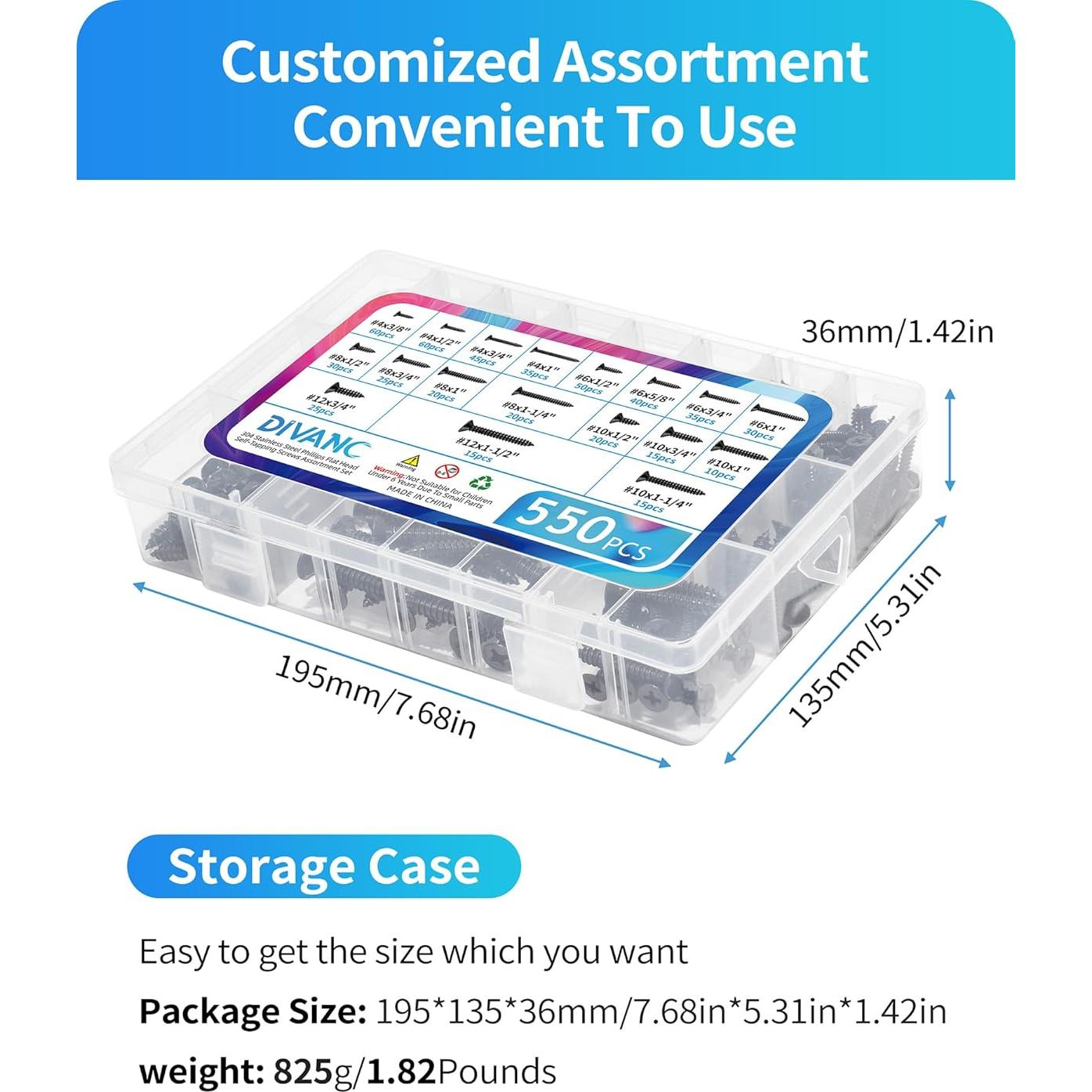 Kit de Tornillos de Madera DIVANC 550 Piezas Acero Inoxidable