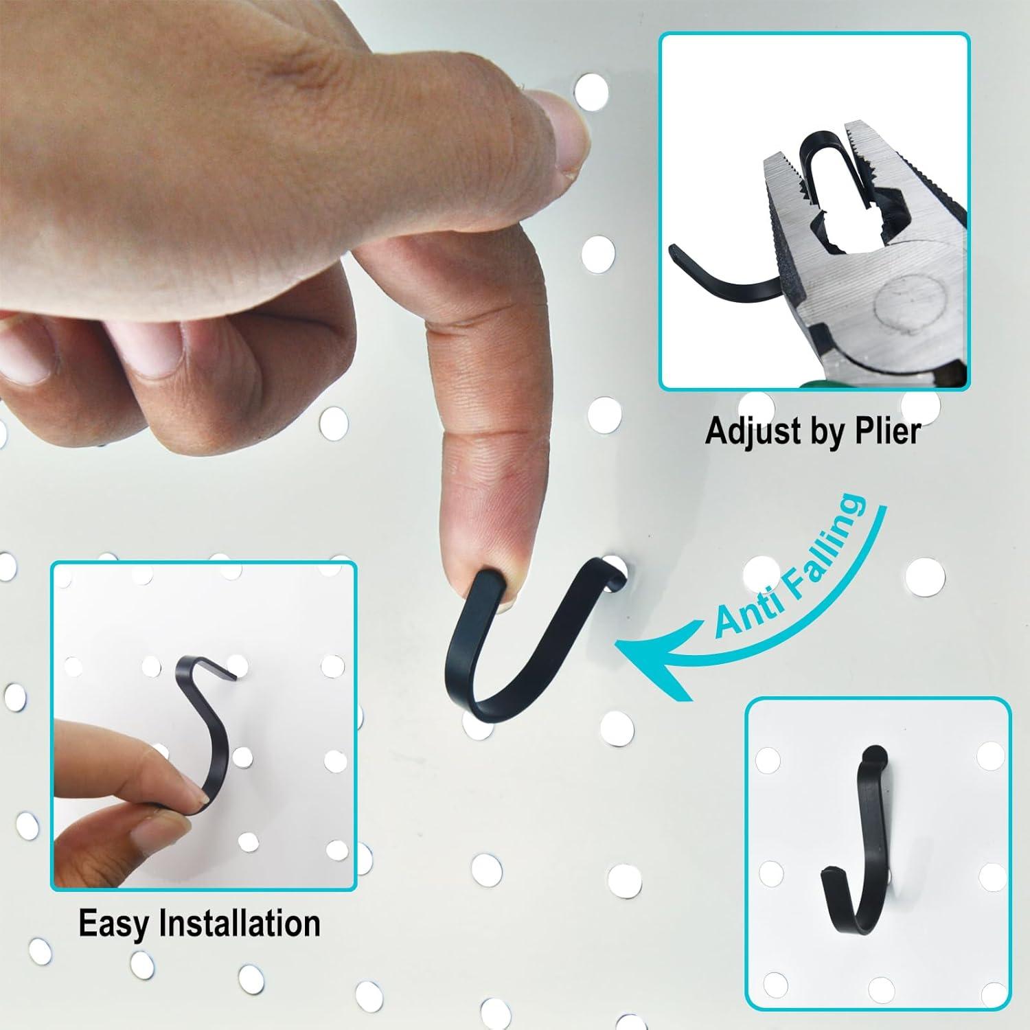 G.CORE Ganchos en J Negros para Tablero Perforado - 40pcs