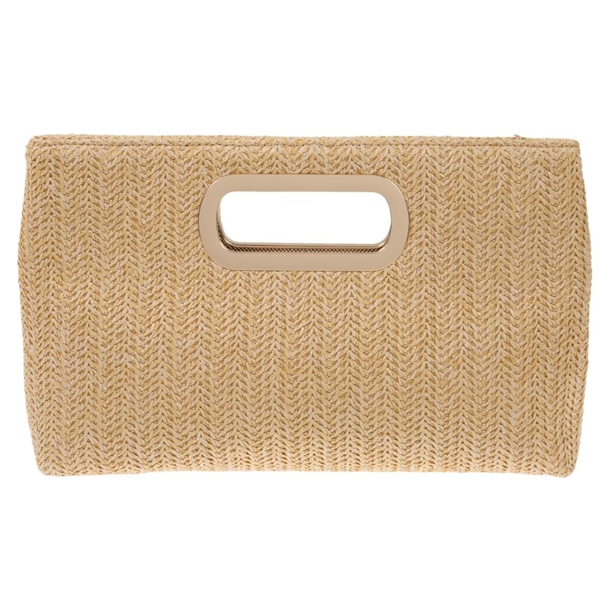 Clutch de Paja Beige con Asa de Cadena Desmontable