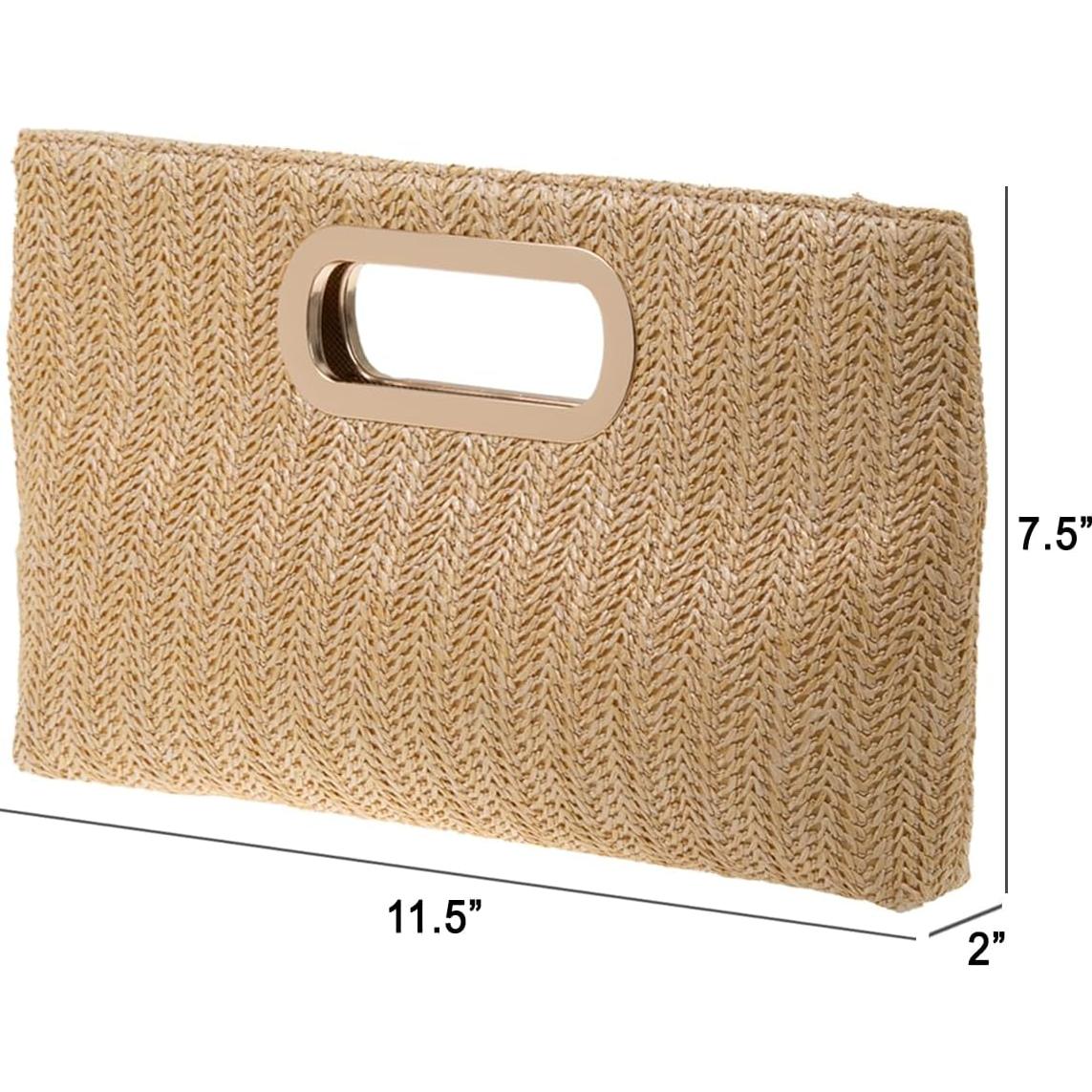 Clutch de Paja Beige con Asa de Cadena Desmontable
