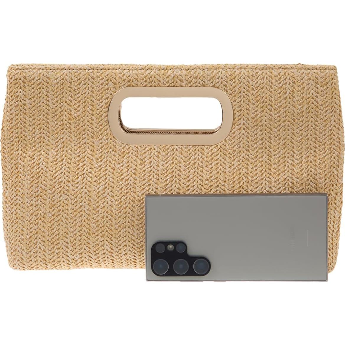 Clutch de Paja Beige con Asa de Cadena Desmontable