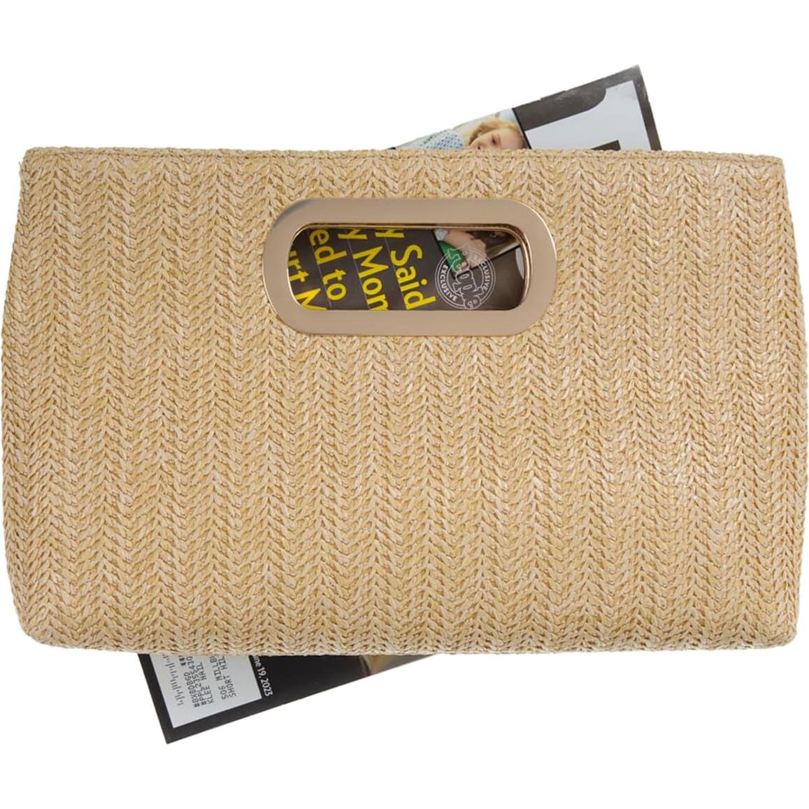 Clutch de Paja Beige con Asa de Cadena Desmontable