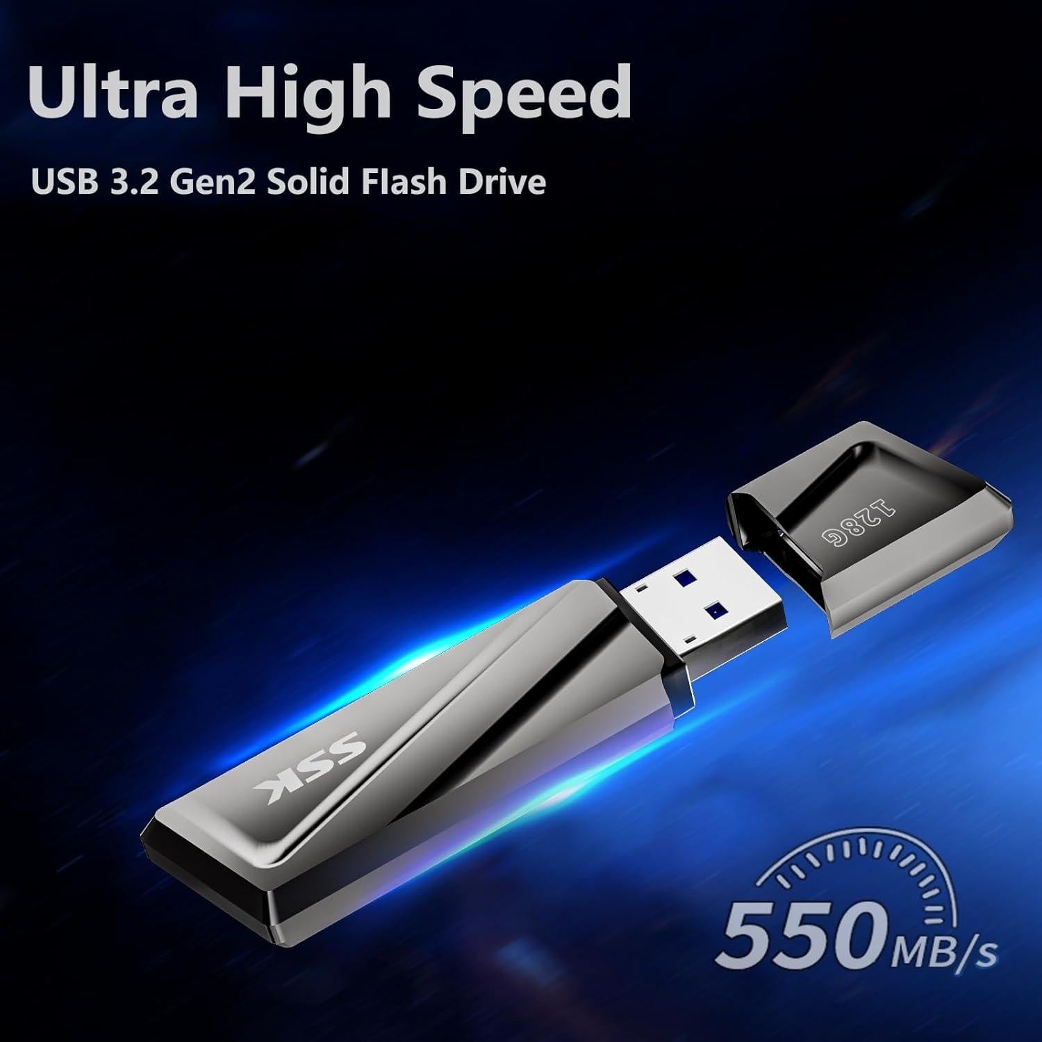 Memoria USB SSK 128GB USB 3.2 Gen2 550MB/s con Adaptador Tipo C