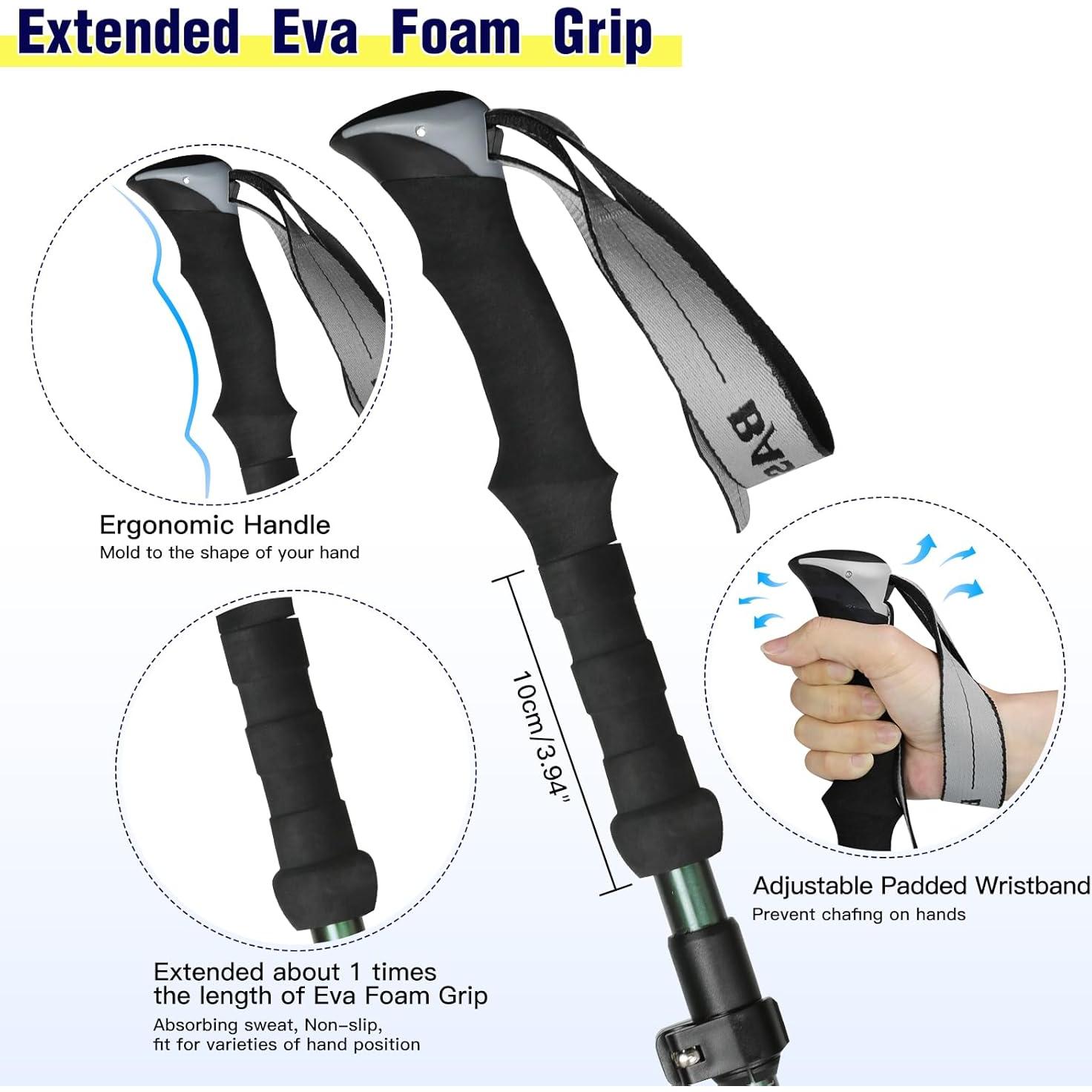 Bastones de Trekking Plegables HUGSEE Aluminio 115-135cm 2 Piezas