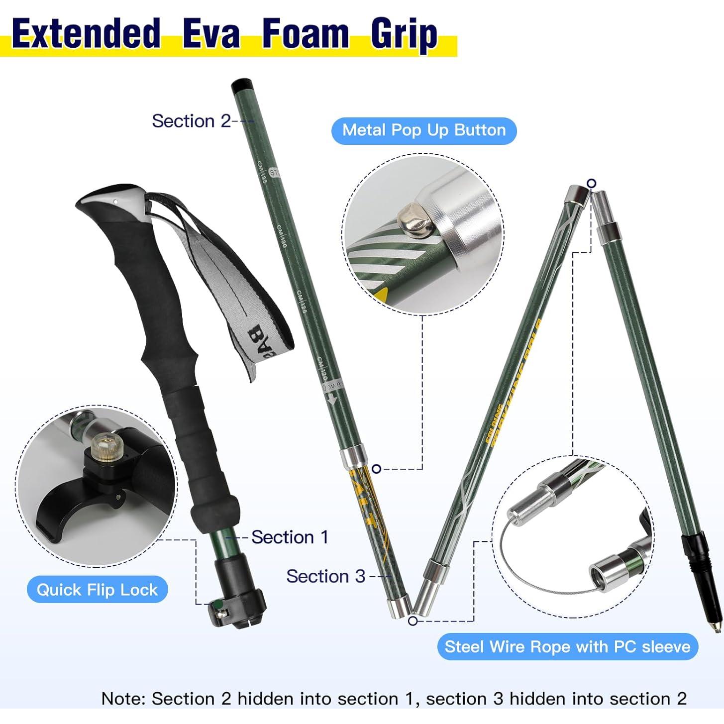 Bastones de Trekking Plegables HUGSEE Aluminio 115-135cm 2 Piezas