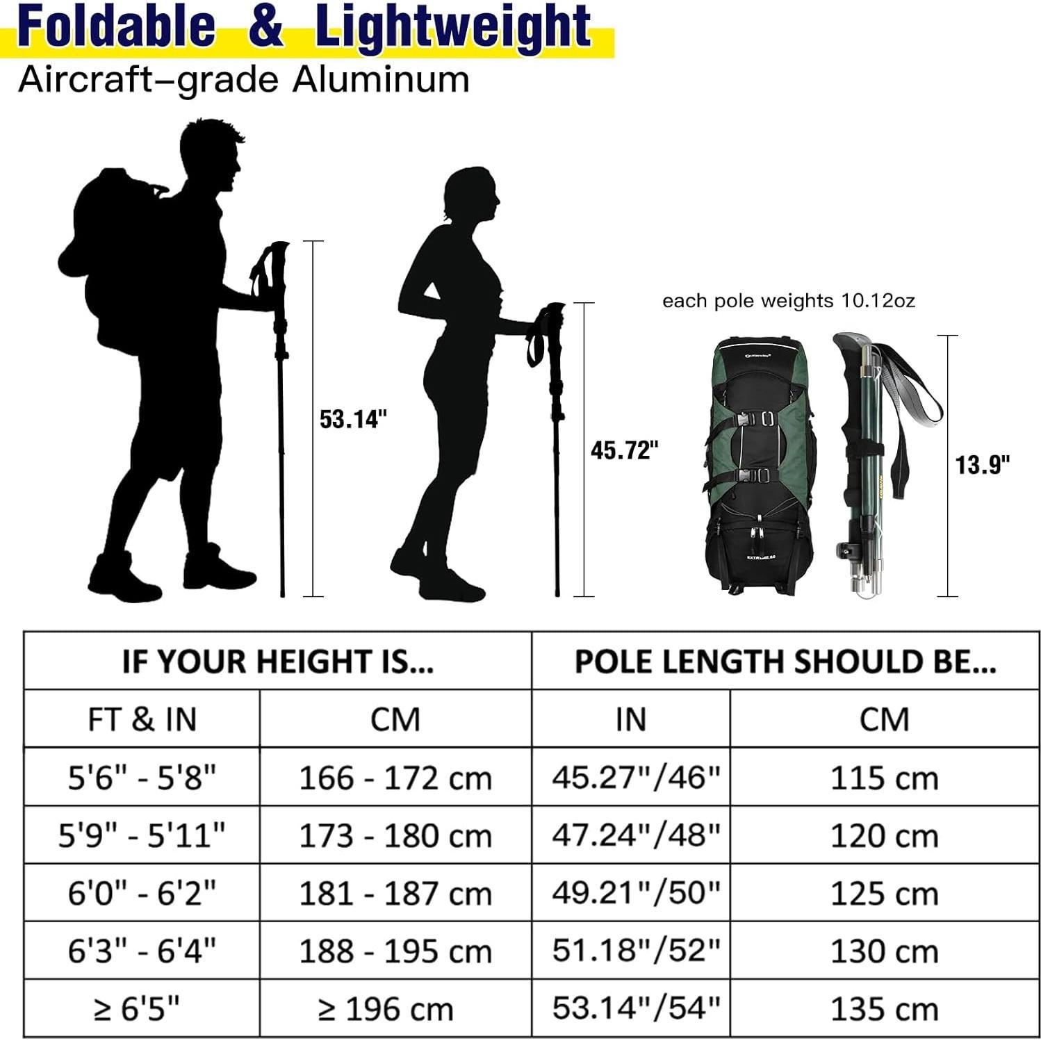 Bastones de Trekking Plegables HUGSEE Aluminio 115-135cm 2 Piezas