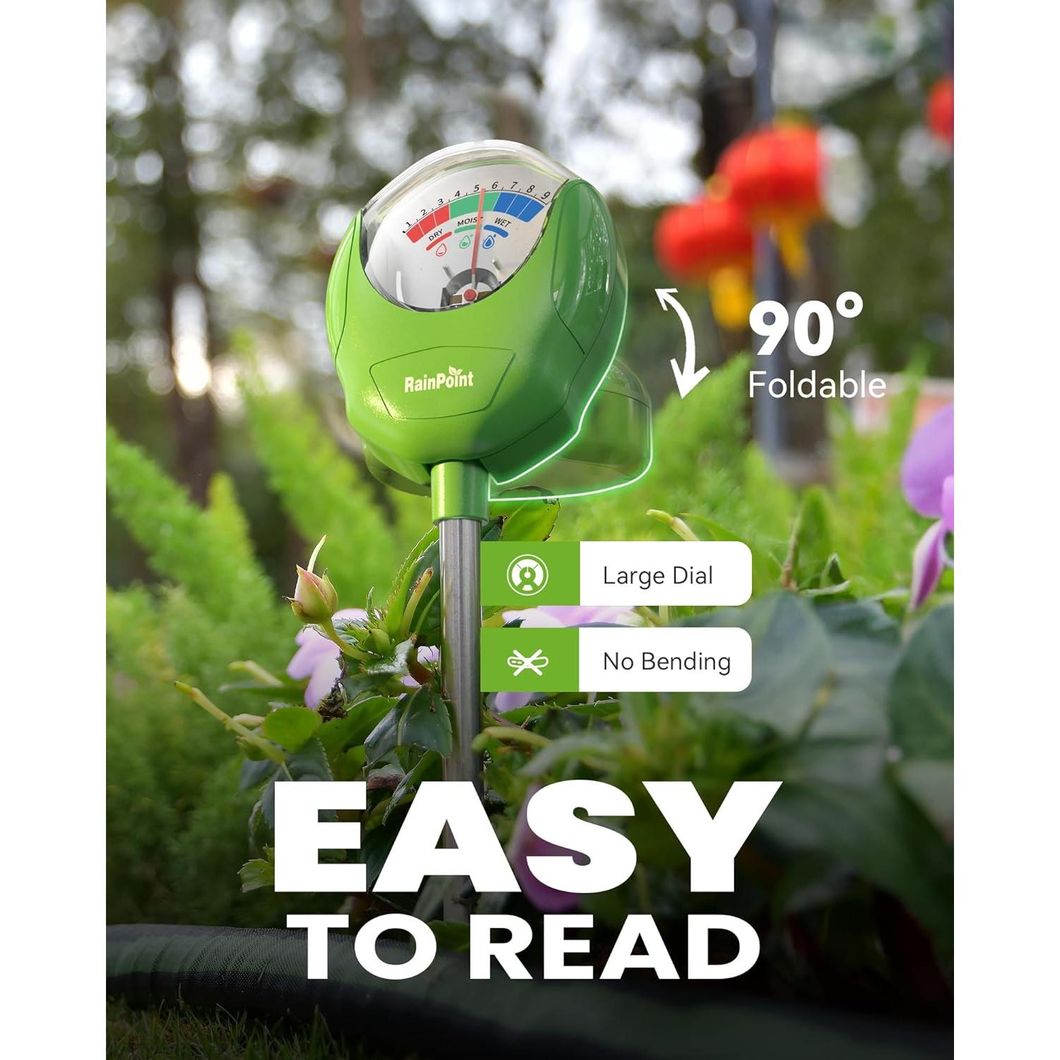 RAINPOINT Soil Moisture Meter for Plants - Accurate Plant Water Meter for Houseplants and Outdoor Plants,Gardening,Farming,No Batteries Needed(Green)