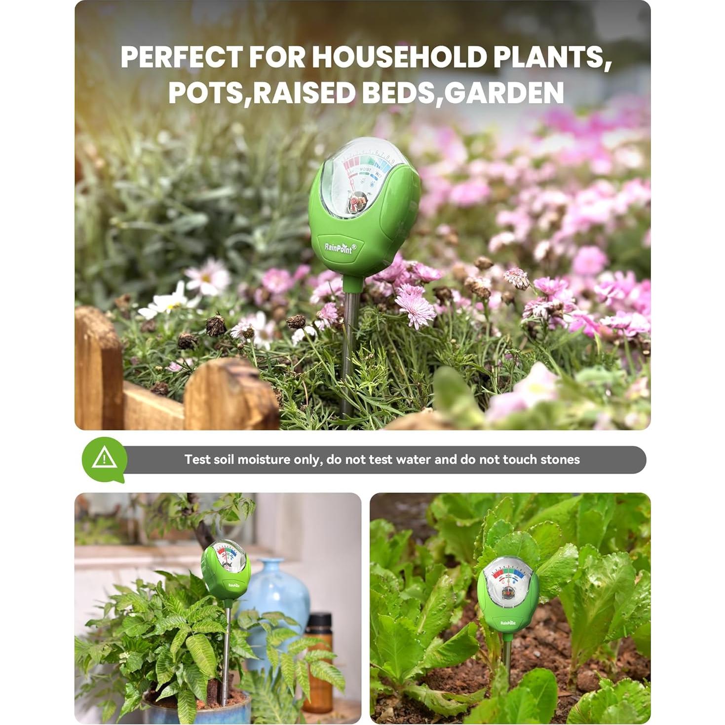 RAINPOINT Soil Moisture Meter for Plants - Accurate Plant Water Meter for Houseplants and Outdoor Plants,Gardening,Farming,No Batteries Needed(Green)