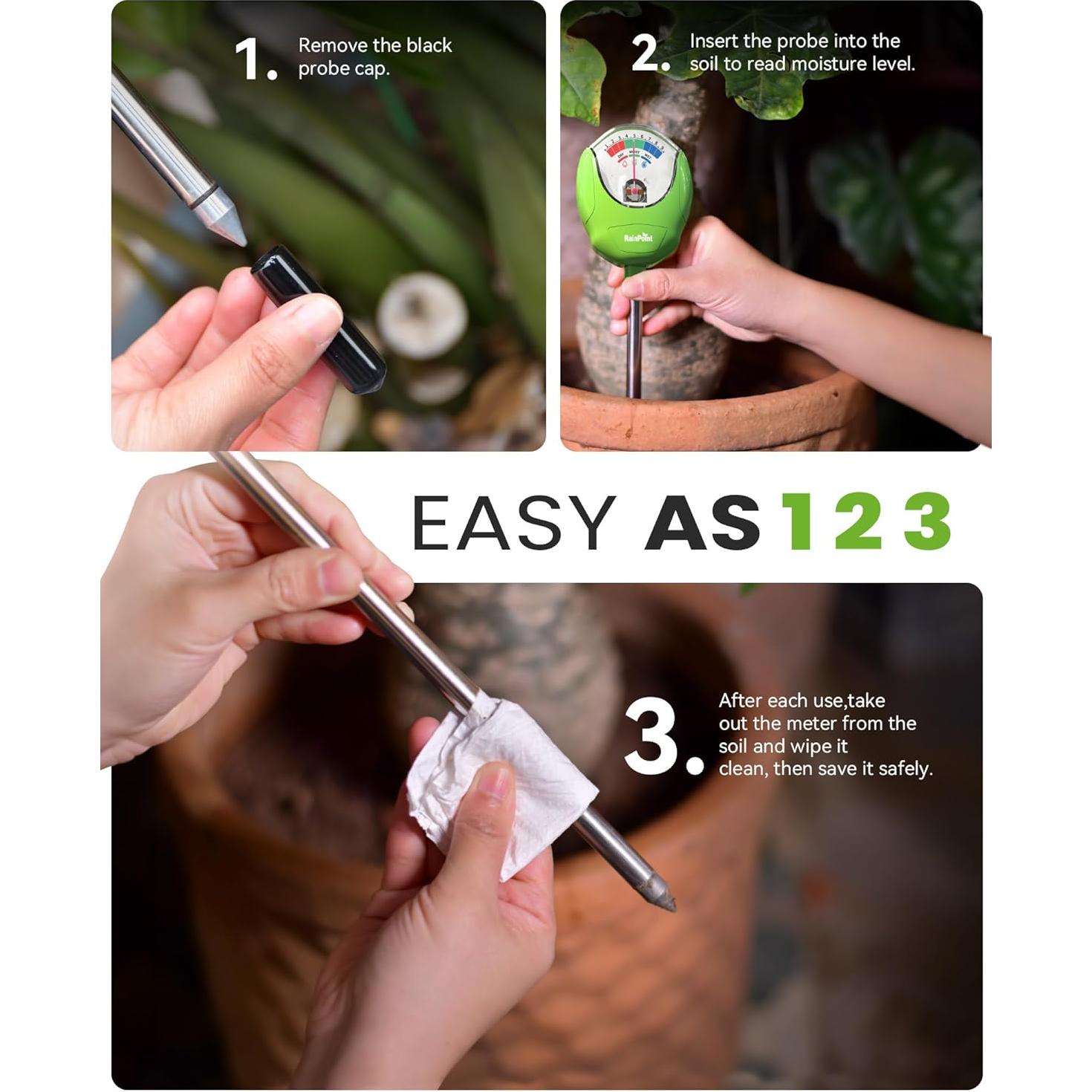 RAINPOINT Soil Moisture Meter for Plants - Accurate Plant Water Meter for Houseplants and Outdoor Plants,Gardening,Farming,No Batteries Needed(Green)