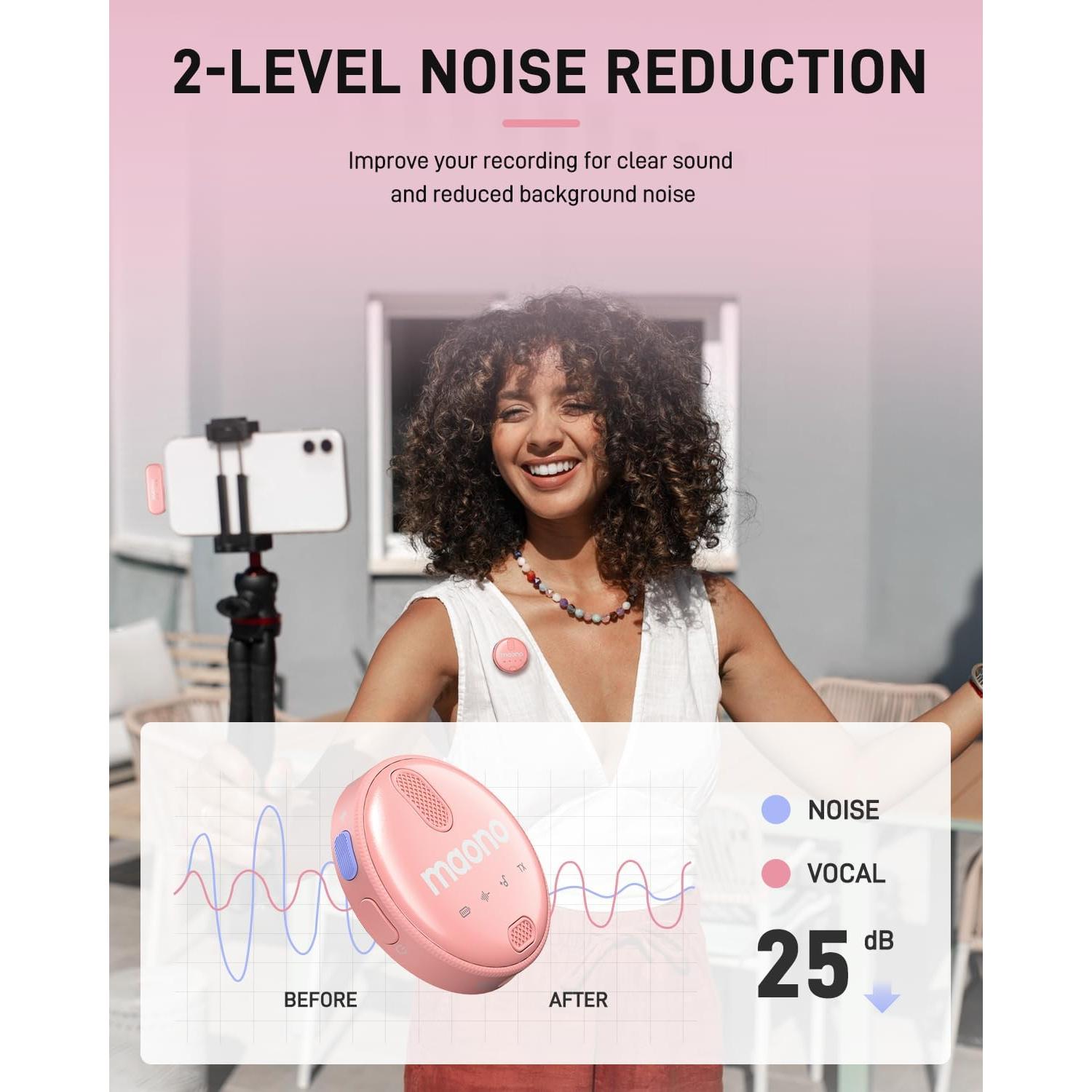 Micrófono Lavalier Inalámbrico MAONO WM620 Rosa 48kHz