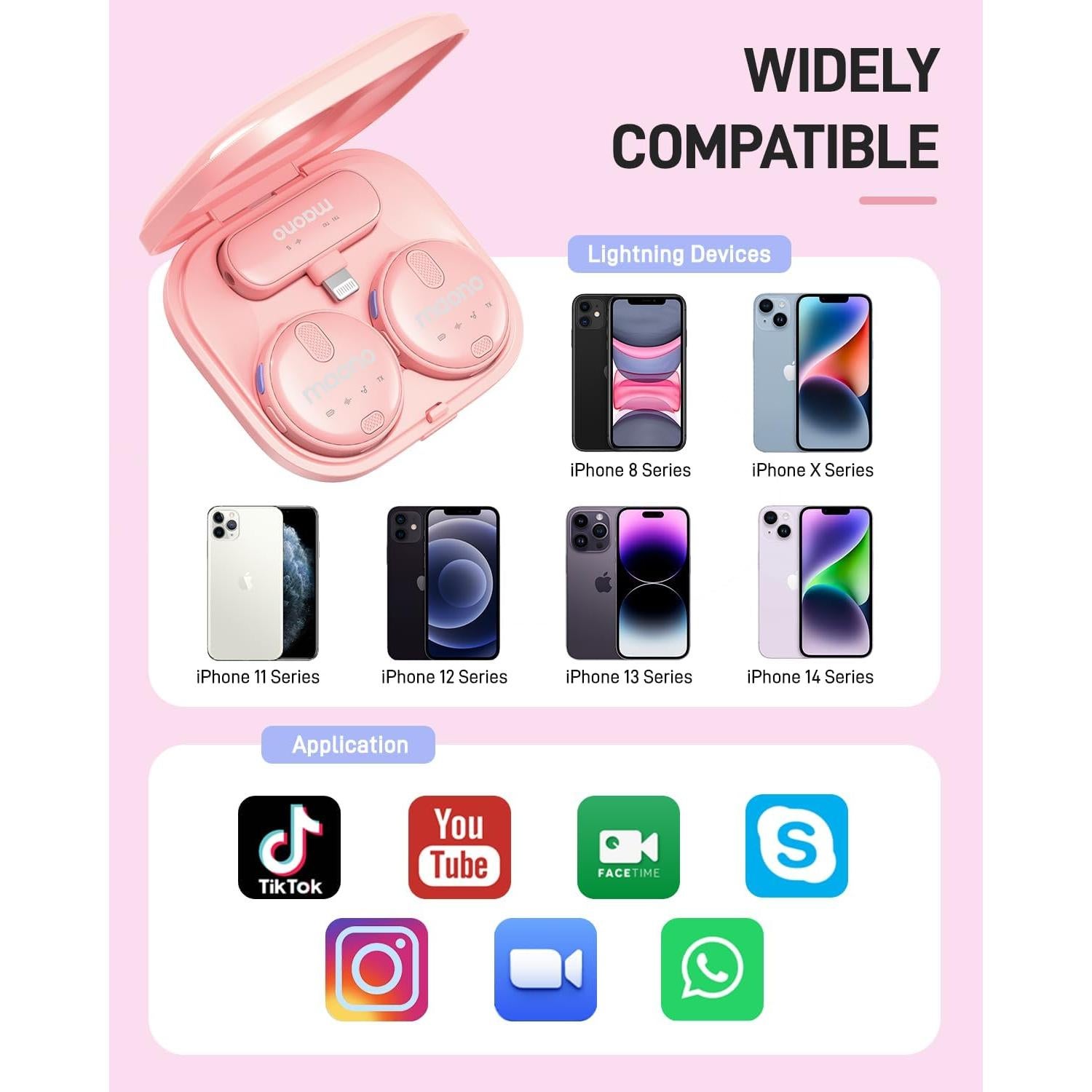 Micrófono Lavalier Inalámbrico MAONO WM620 Rosa 48kHz