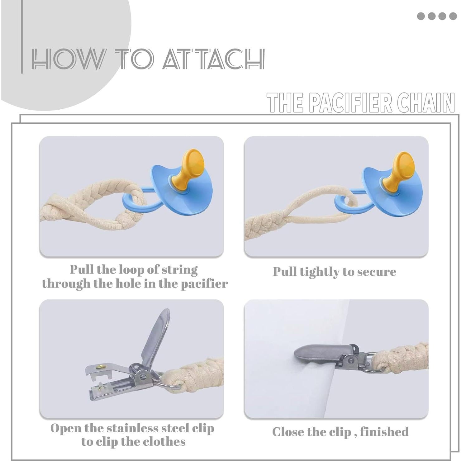 7 Clips de Chupete Trenzados Duludulu Unisex 100% Algodón