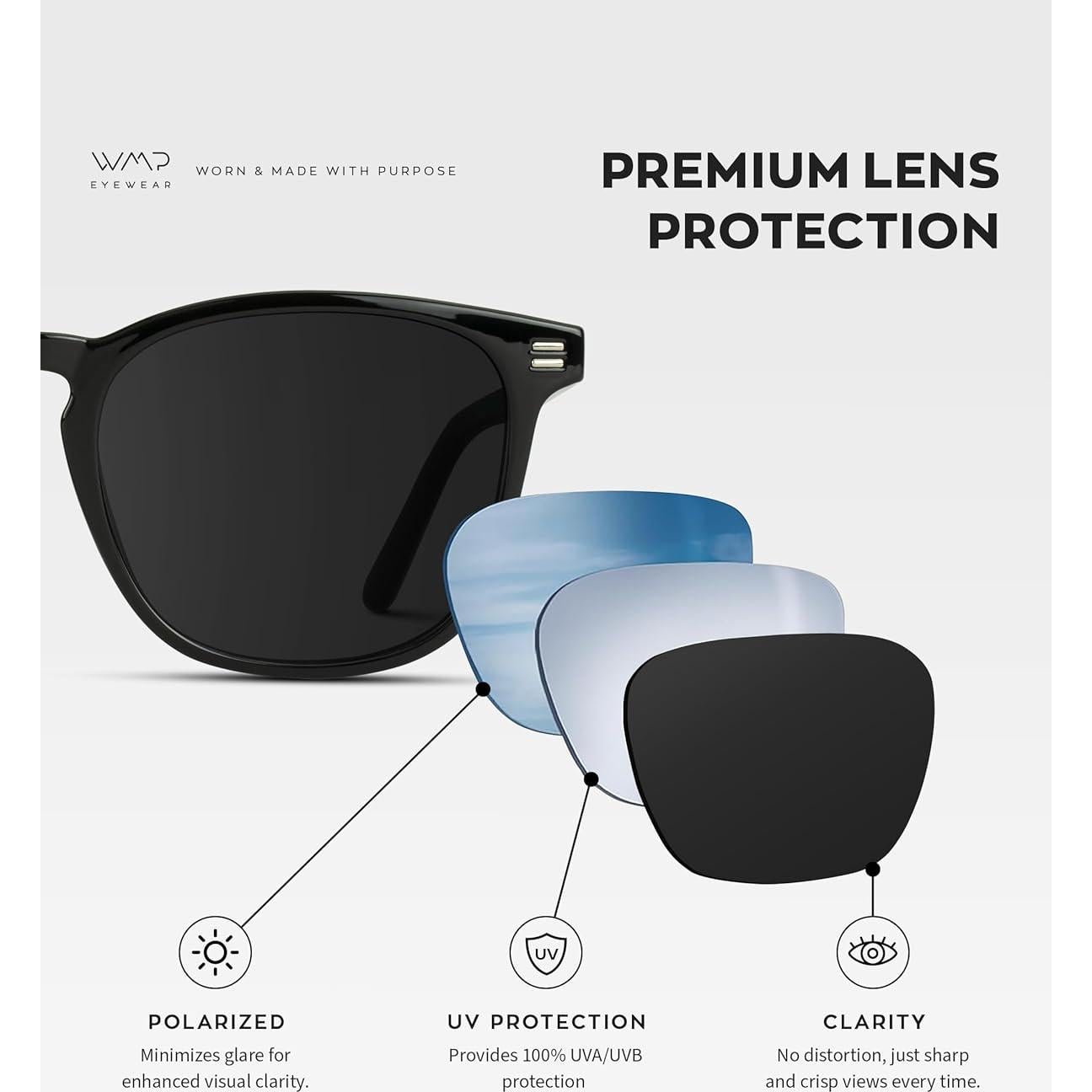 Gafas de Sol WMP Hombre Cuadradas Polarizadas Marco Negro