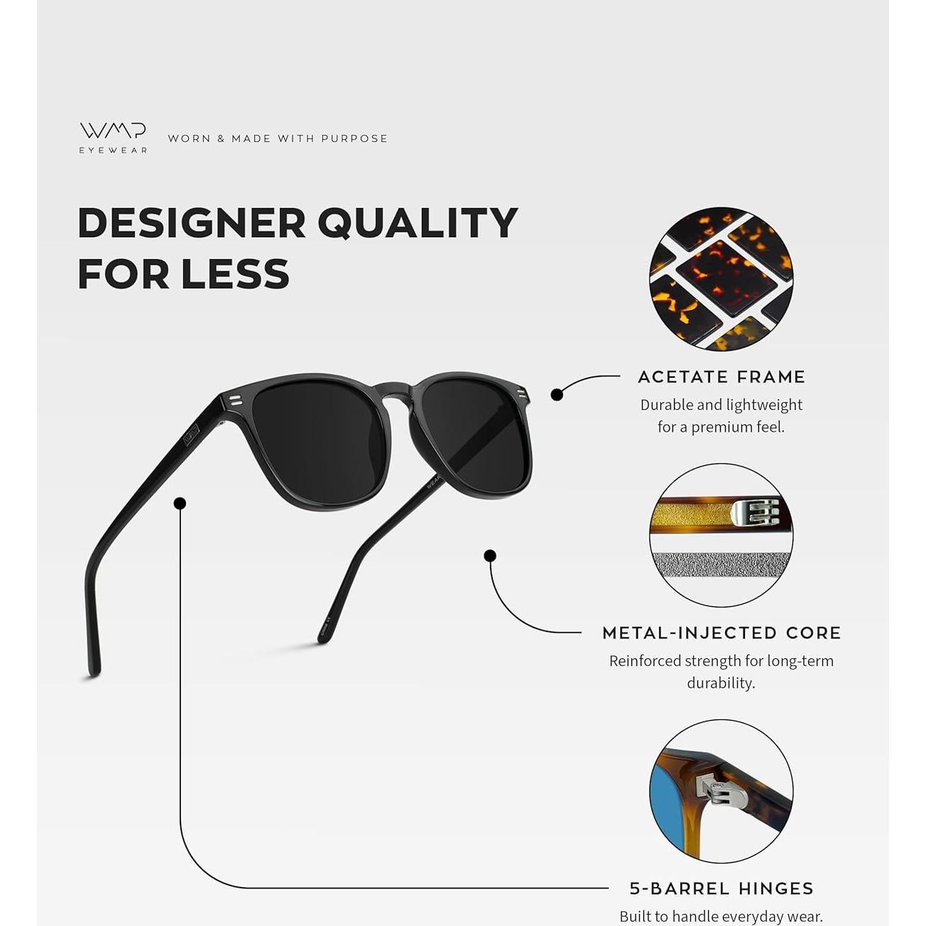 Gafas de Sol WMP Hombre Cuadradas Polarizadas Marco Negro