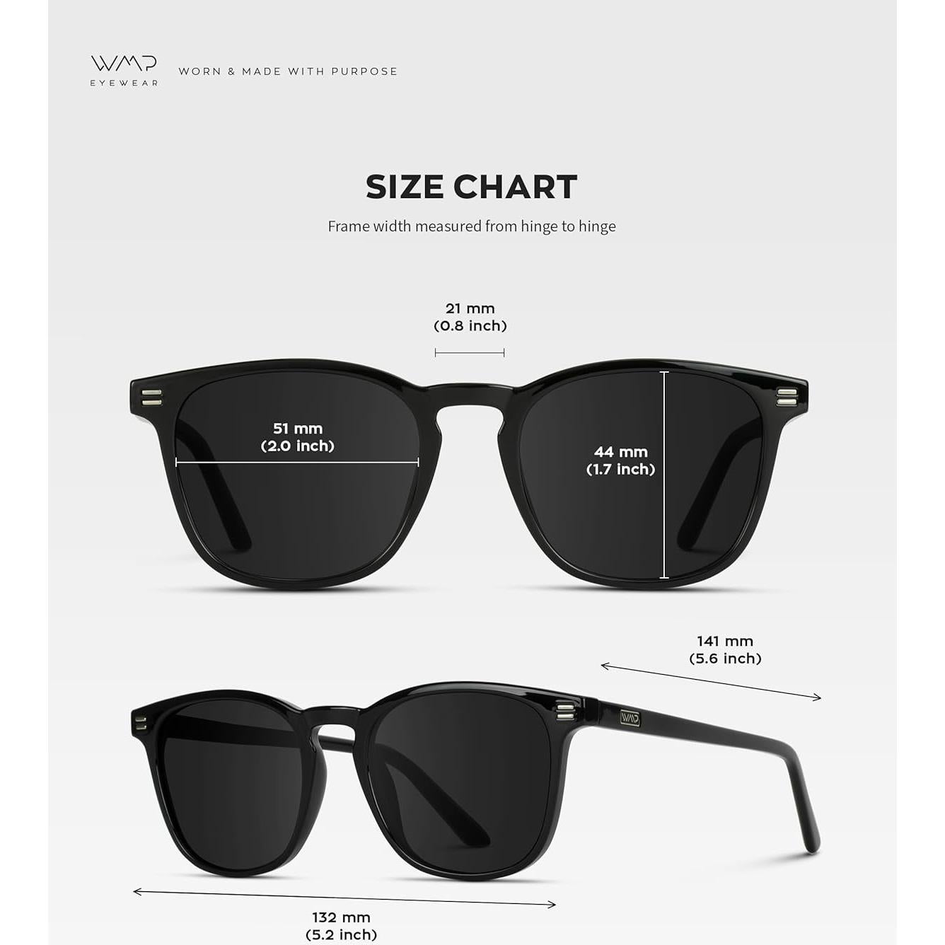 Gafas de Sol WMP Hombre Cuadradas Polarizadas Marco Negro