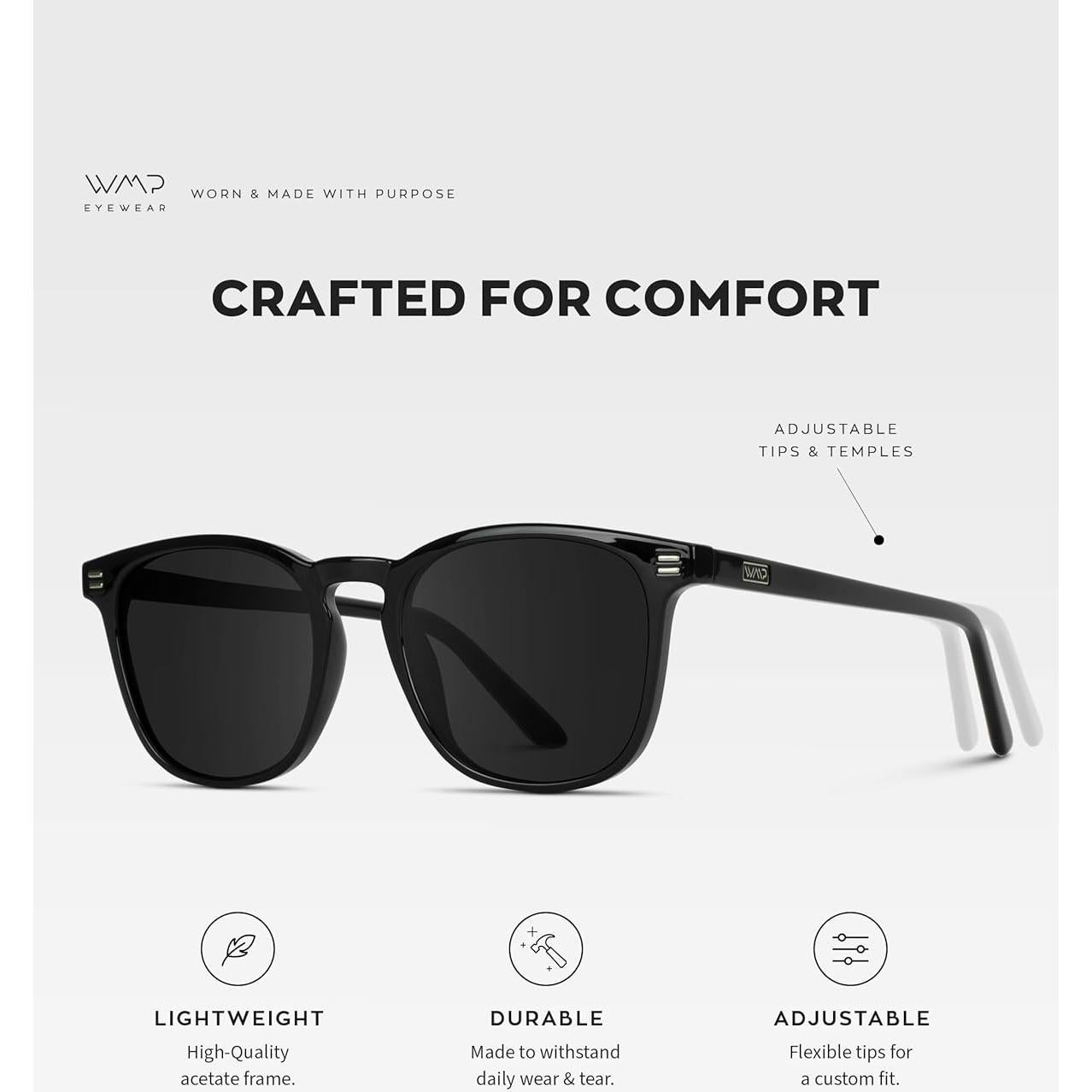 Gafas de Sol WMP Hombre Cuadradas Polarizadas Marco Negro