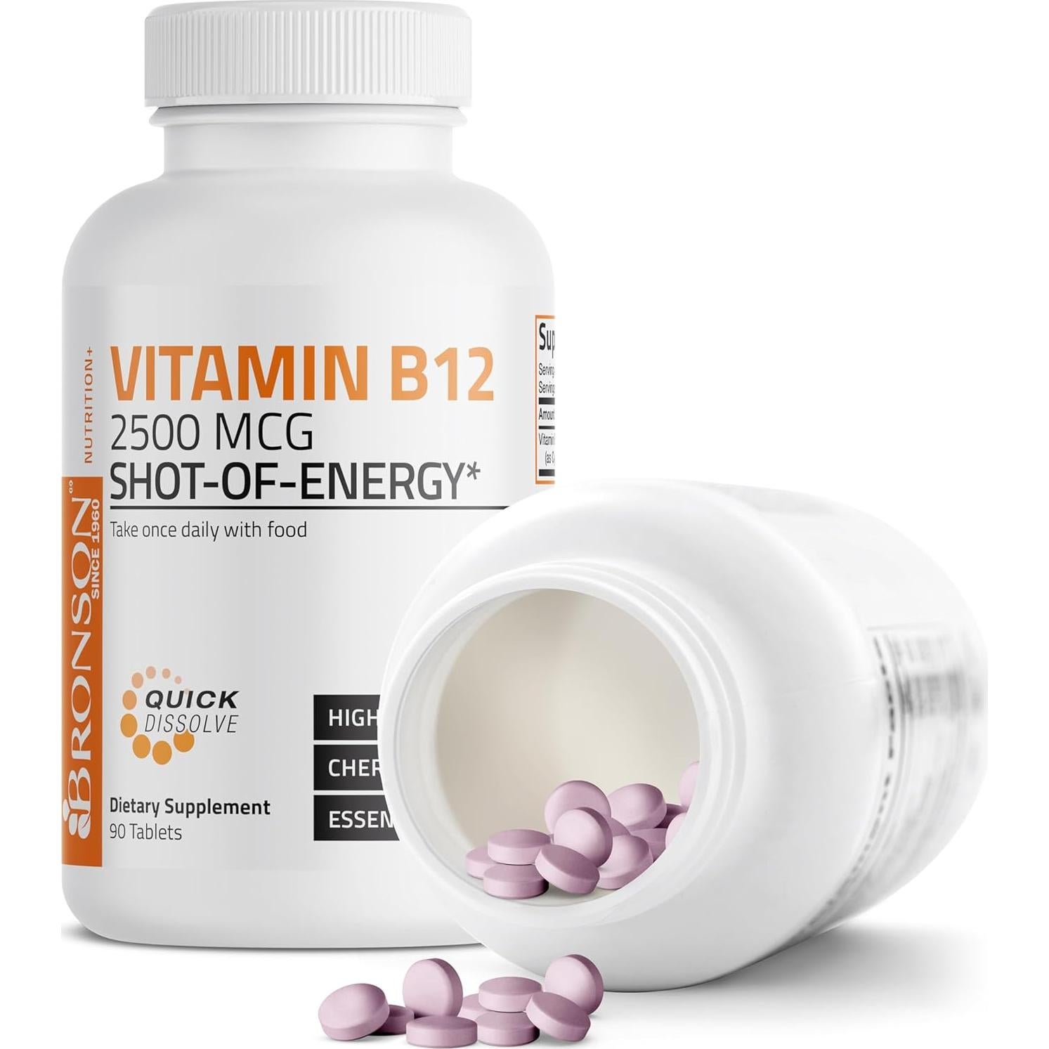Vitamina B12 2500mcg Bronson Tabletas Masticables Cereza 90 Unidades