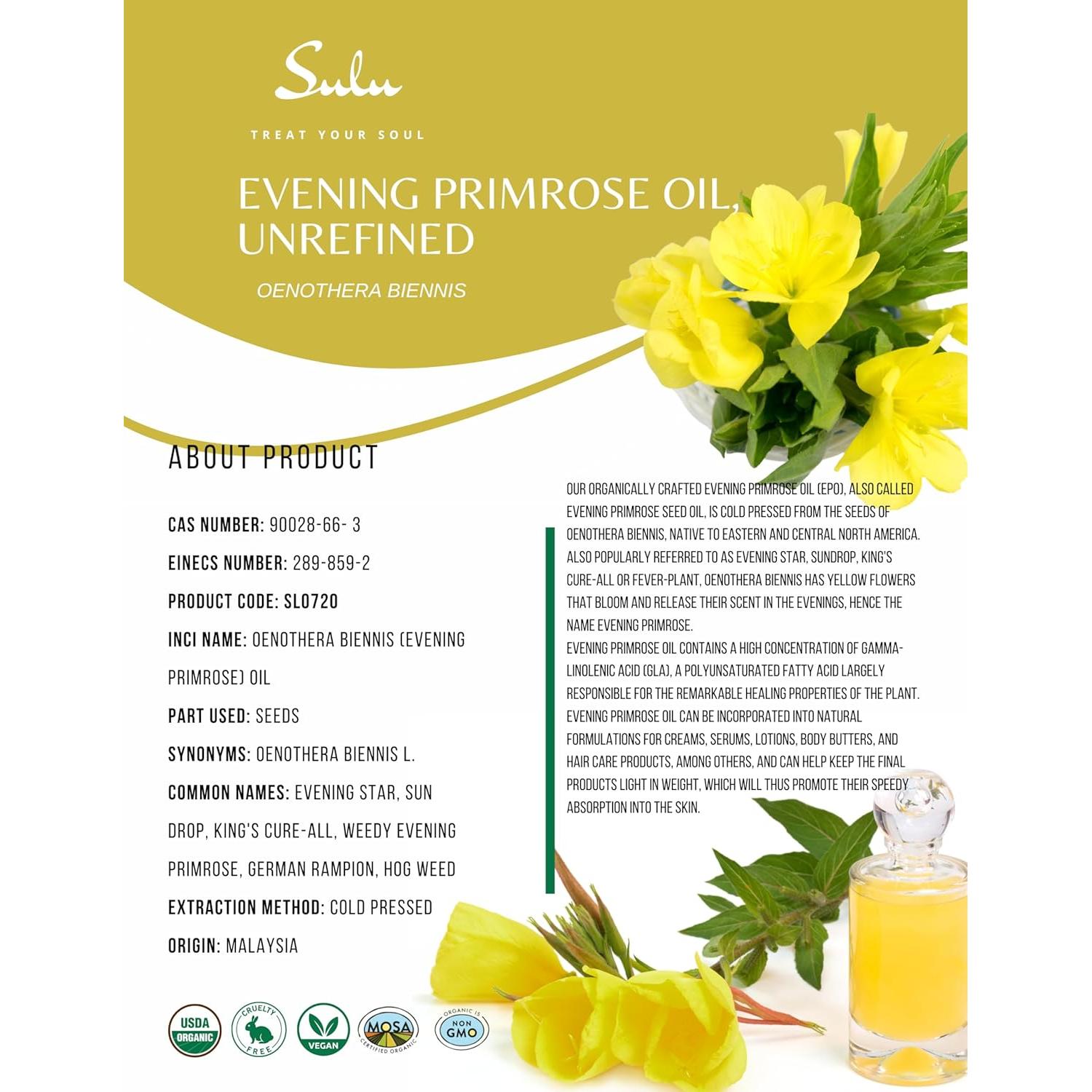 Aceite de Onagra Orgánico SULU 118.3 ml Prensado en Frío