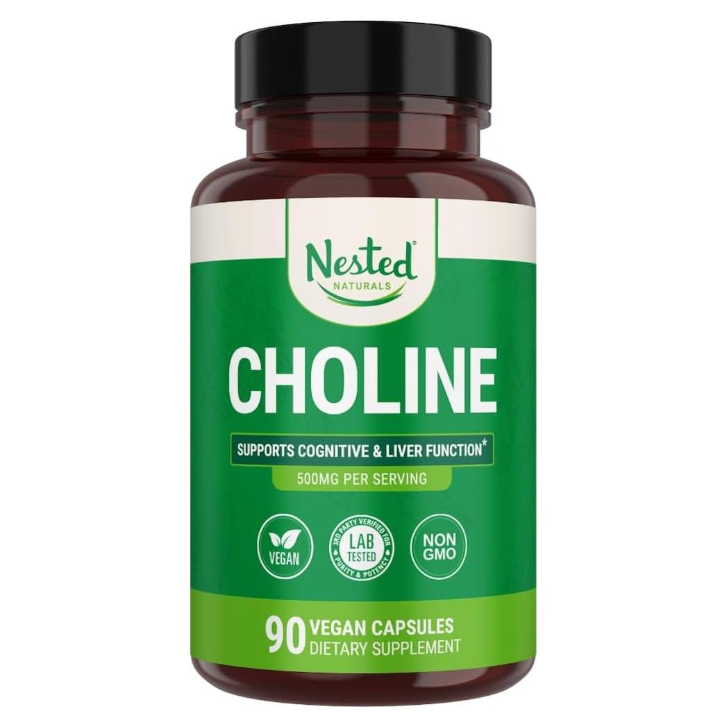 Suplemento de Colina Bitartrato 500mg Nested Naturals - 90 Cápsulas Veganas