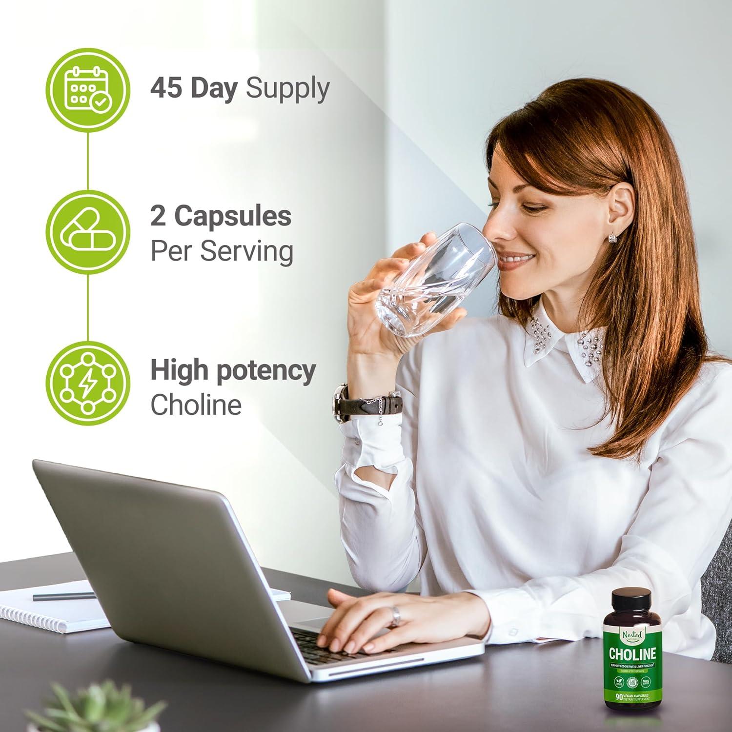 Suplemento de Colina Bitartrato 500mg Nested Naturals - 90 Cápsulas Veganas