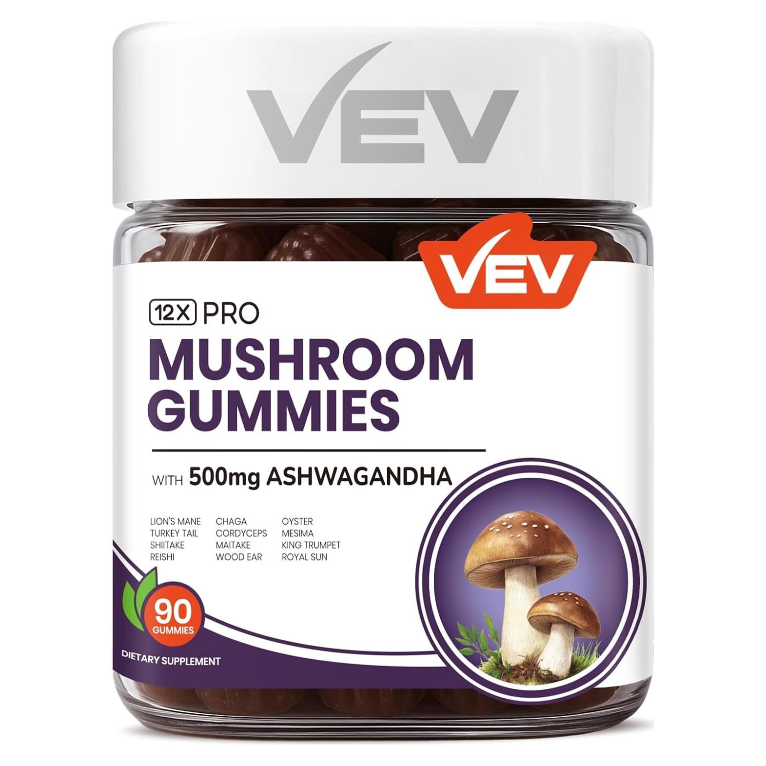 Gomitas de Hongo VEV 90 unidades - Suplemento Vegano con Ashwagandha