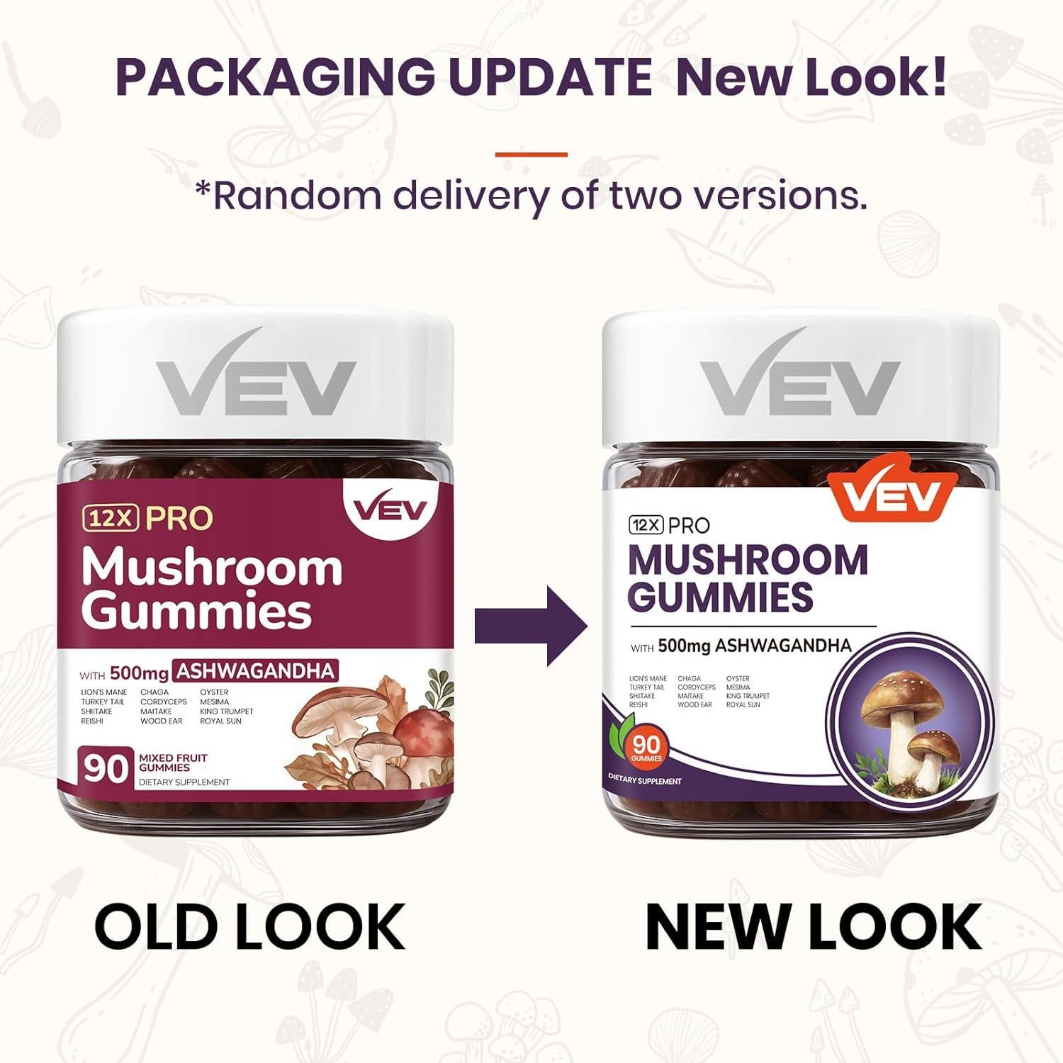 Gomitas de Hongo VEV 90 unidades - Suplemento Vegano con Ashwagandha