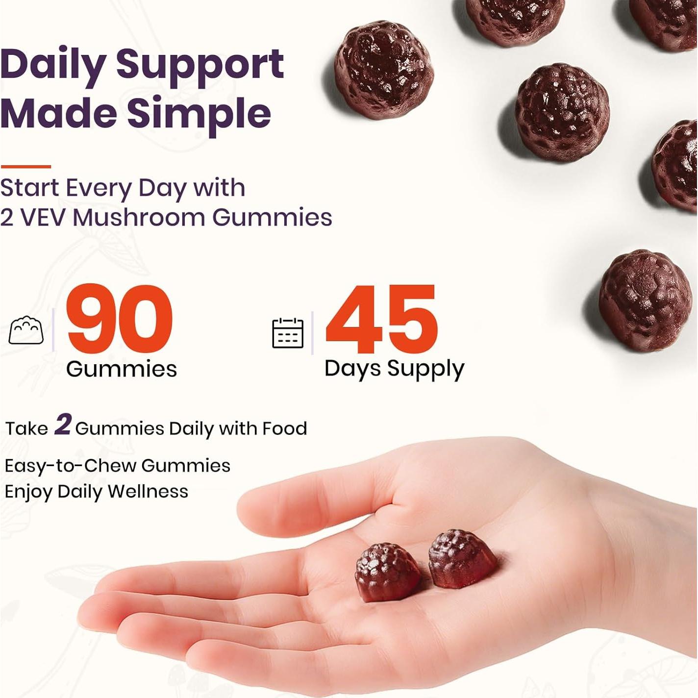 Gomitas de Hongo VEV 90 unidades - Suplemento Vegano con Ashwagandha