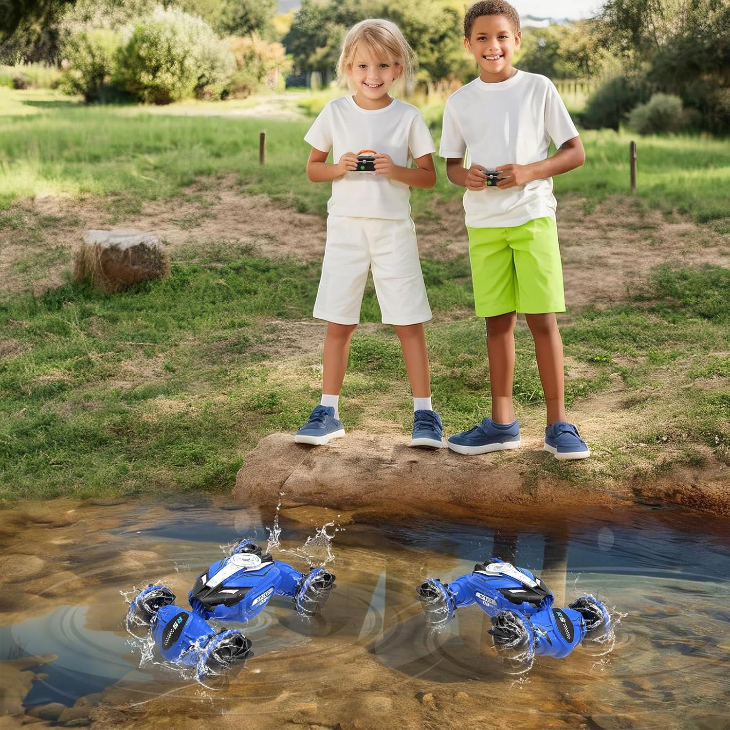 Coche RC Anfibio FEIMUOSI 4WD Impermeable Azul 17.78cm