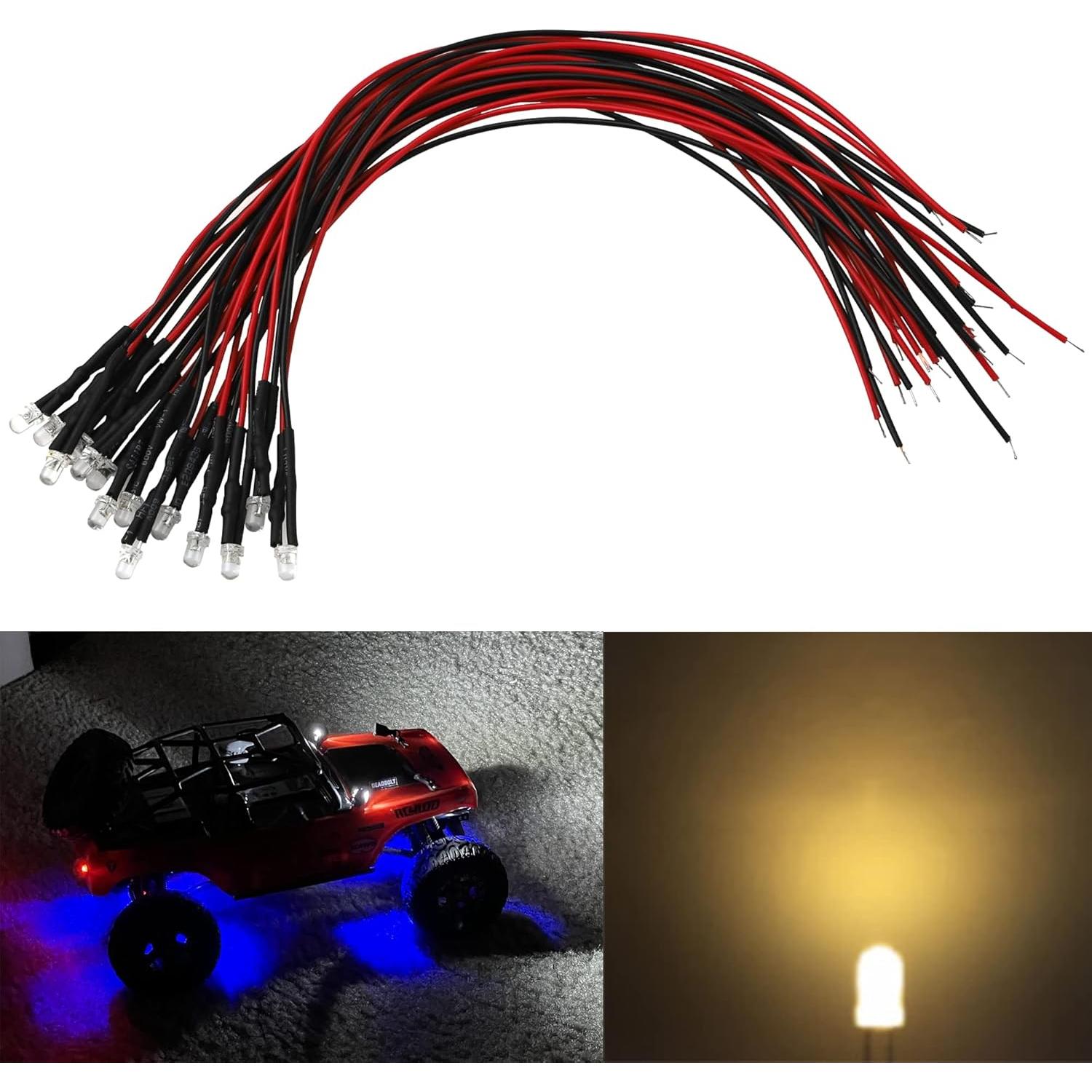 15 Diodos LED Pre Cableados 12V HIRCQOO para RC 3mm Amarillo