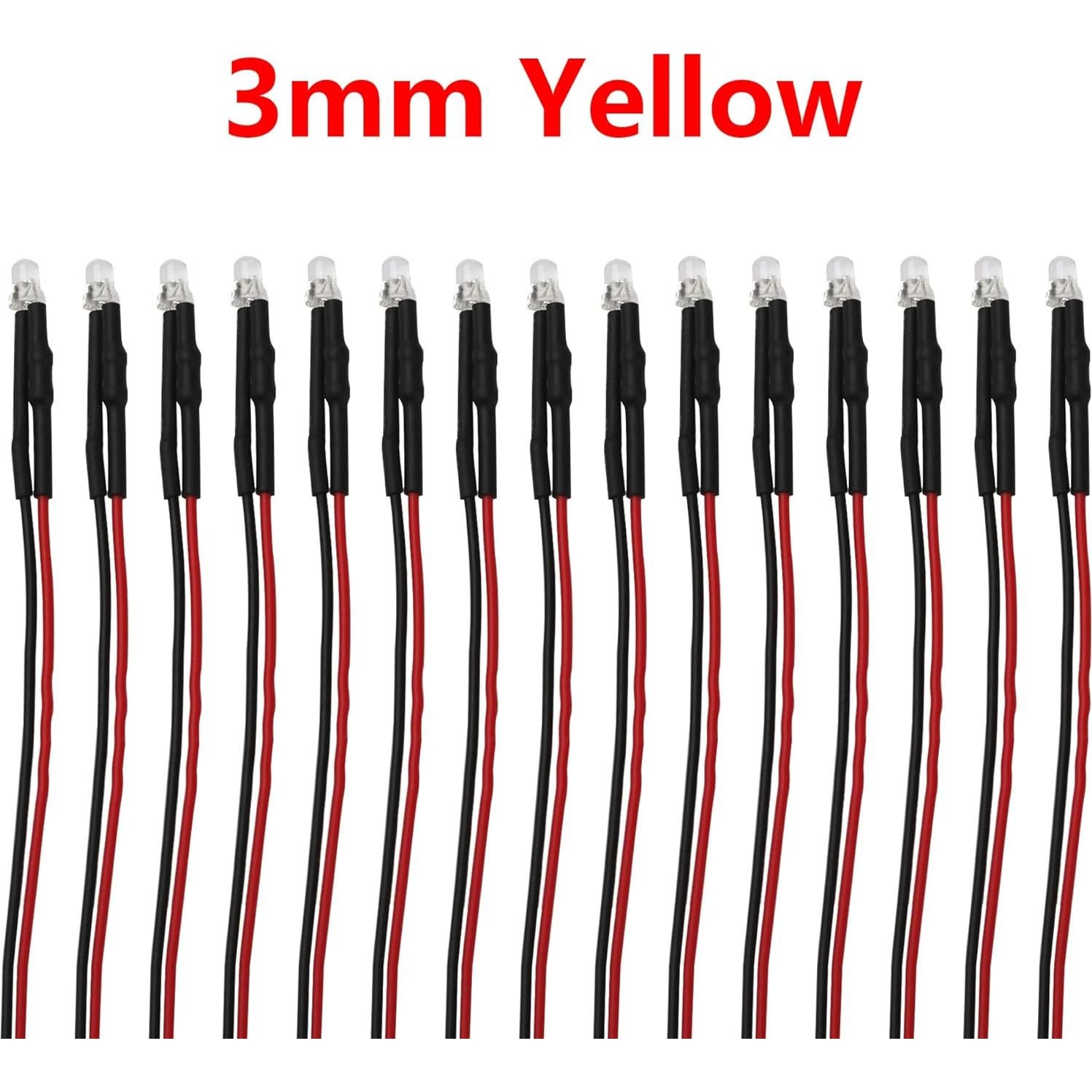 15 Diodos LED Pre Cableados 12V HIRCQOO para RC 3mm Amarillo