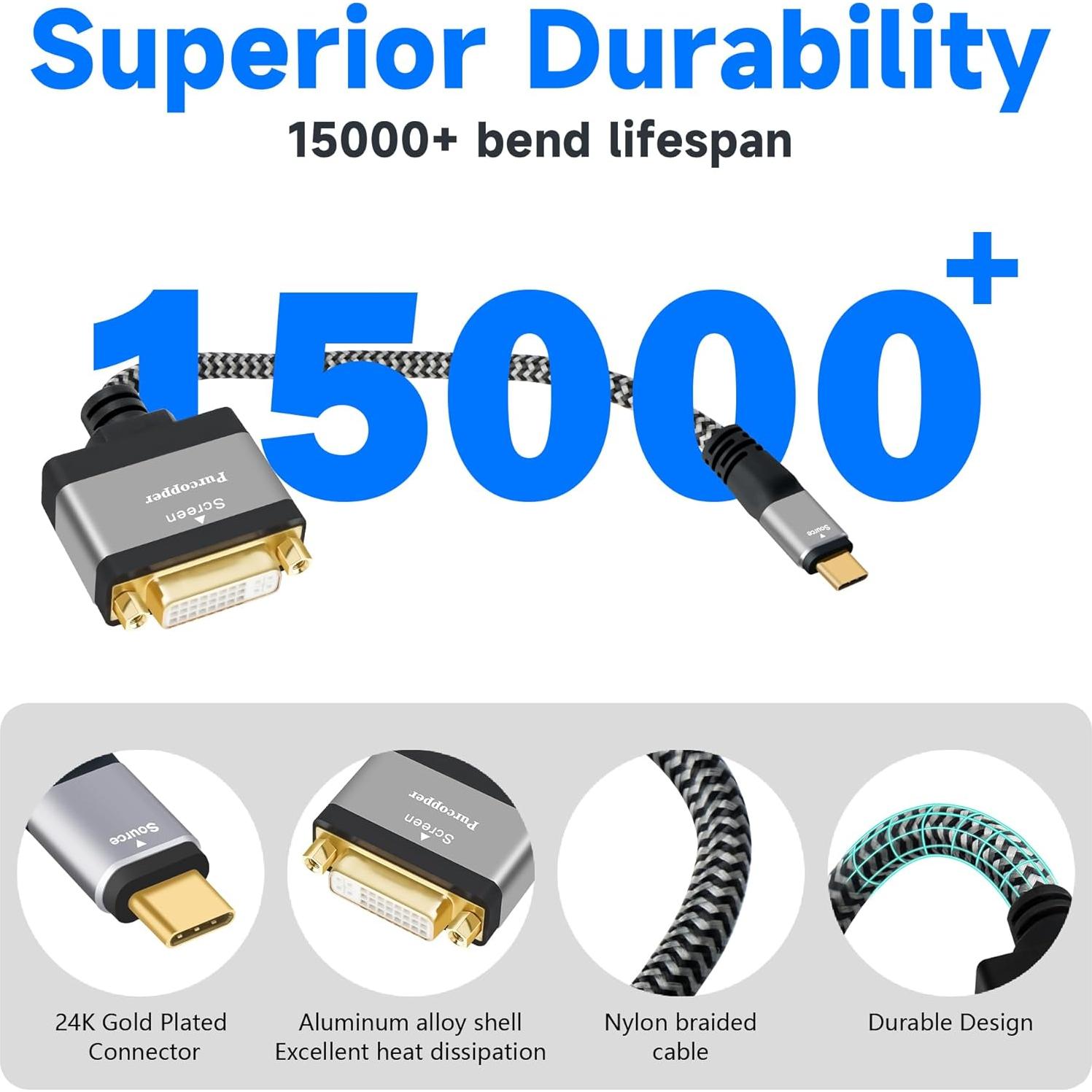 Adaptador USB C a DVI 4K Purcopper 0.18m Macho a Hembra