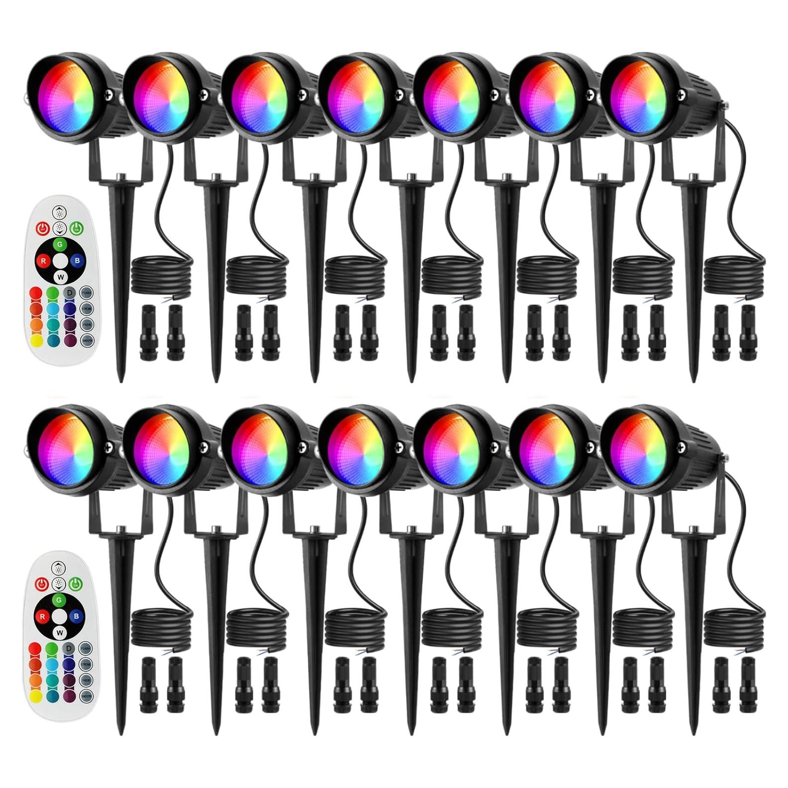 Luces de Paisaje LED RGBW Junview 10W 14 Paquetes Impermeables