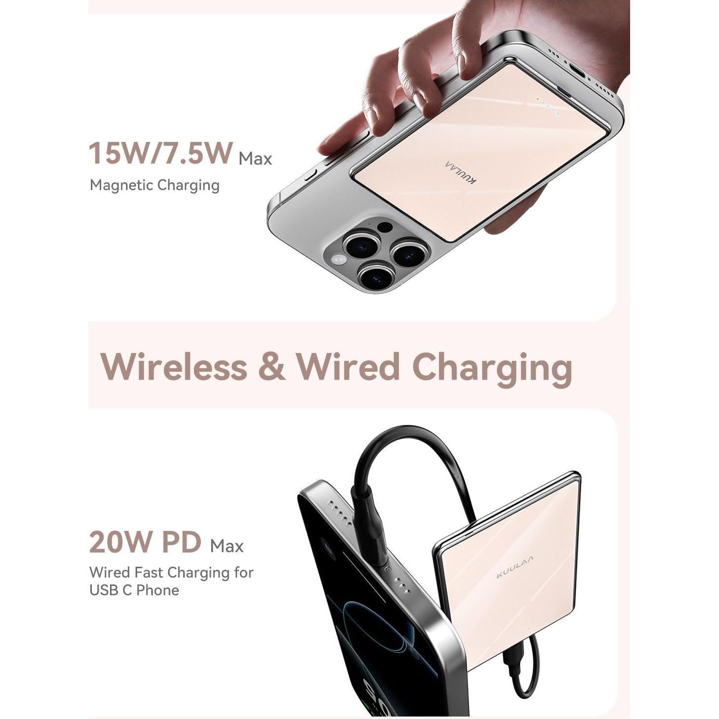 Batería Portátil MagSafe Kuulaa 5000mAh Rosa Carga Rápida