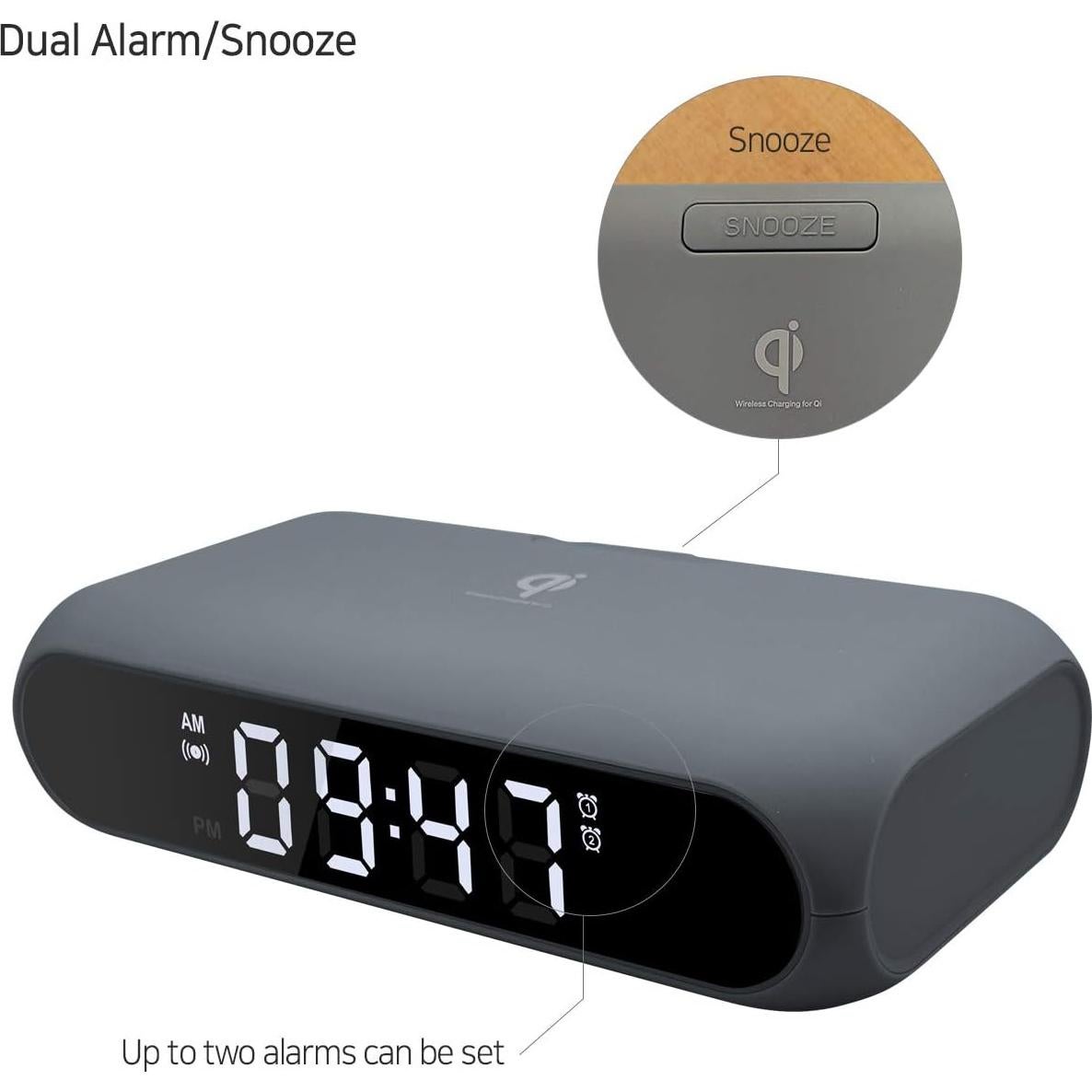 Reloj de Mesa Espejo mooas Slim Carga Inalámbrica Qi Gris