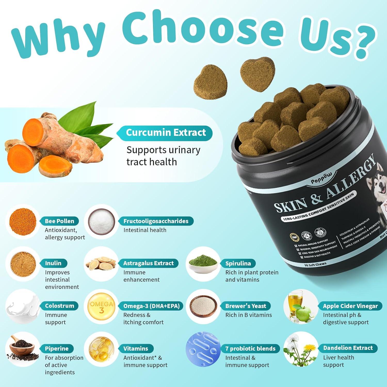 Masticables Probioticos para Perros POPPAW - Alivio Alergias 90 Unidades