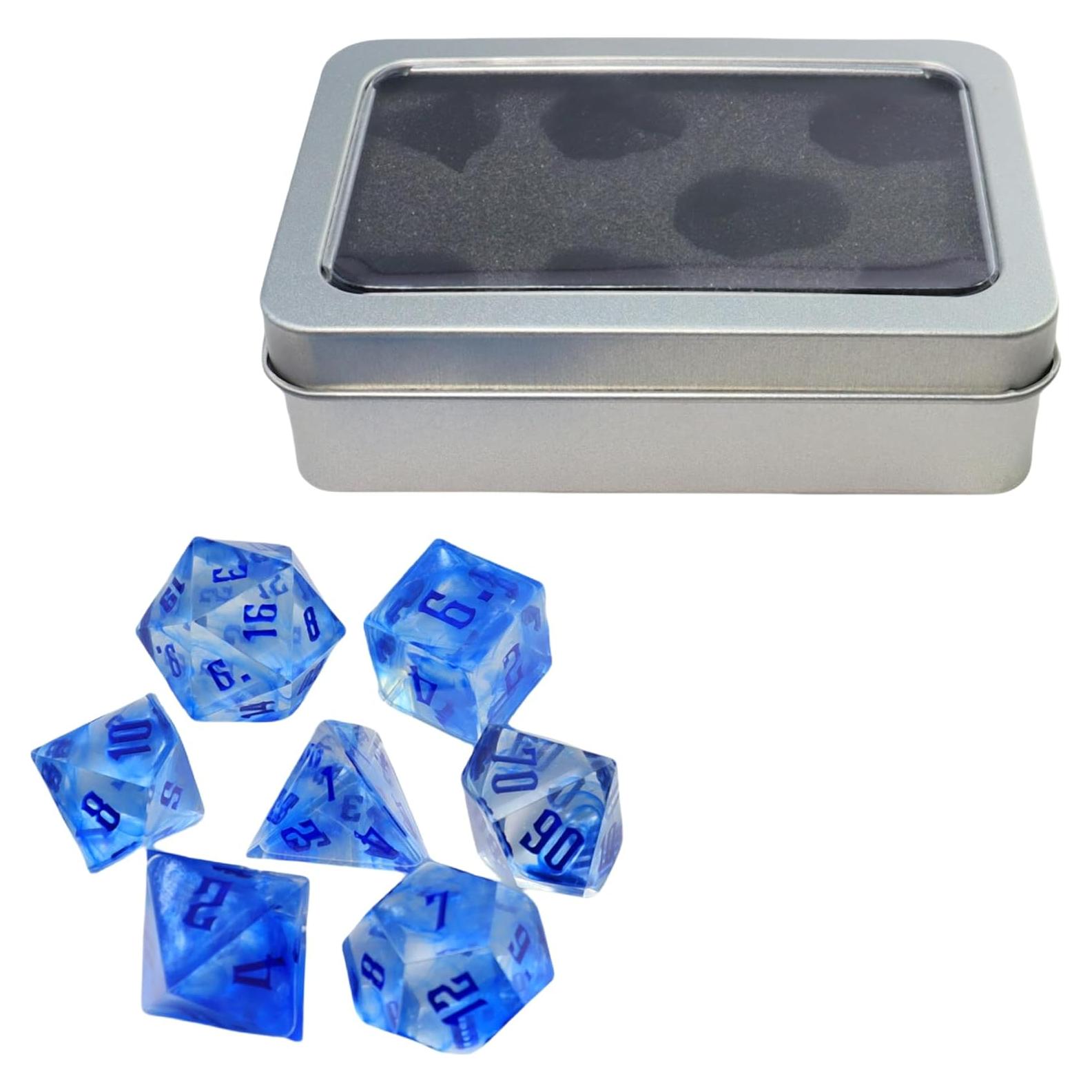 Set de Dados Poliedricos IDTQ para D&D - 7 Piezas con Caja Azul