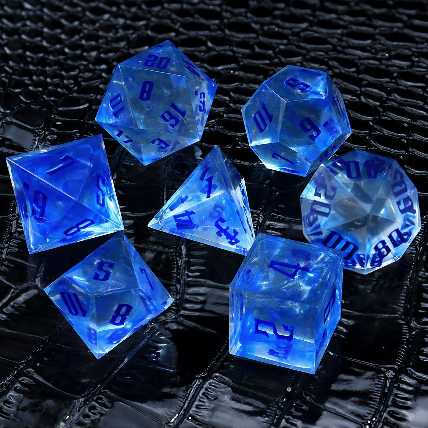 Set de Dados Poliedricos IDTQ para D&D - 7 Piezas con Caja Azul