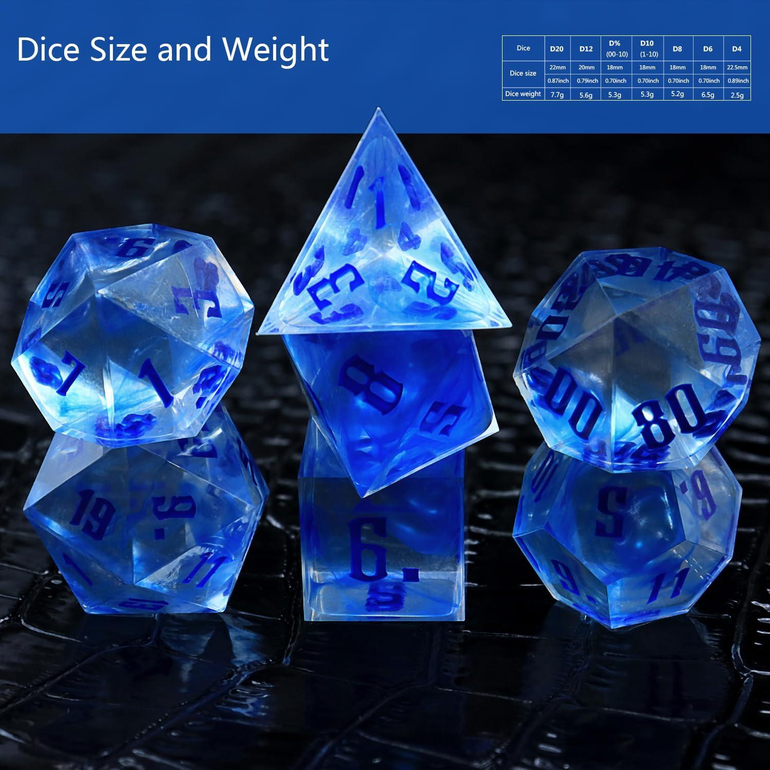 Set de Dados Poliedricos IDTQ para D&D - 7 Piezas con Caja Azul