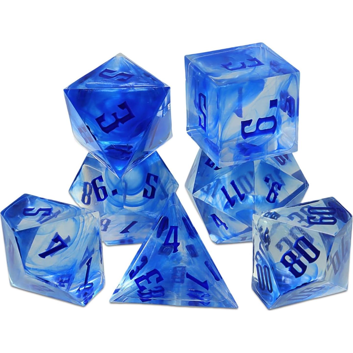 Set de Dados Poliedricos IDTQ para D&D - 7 Piezas con Caja Azul