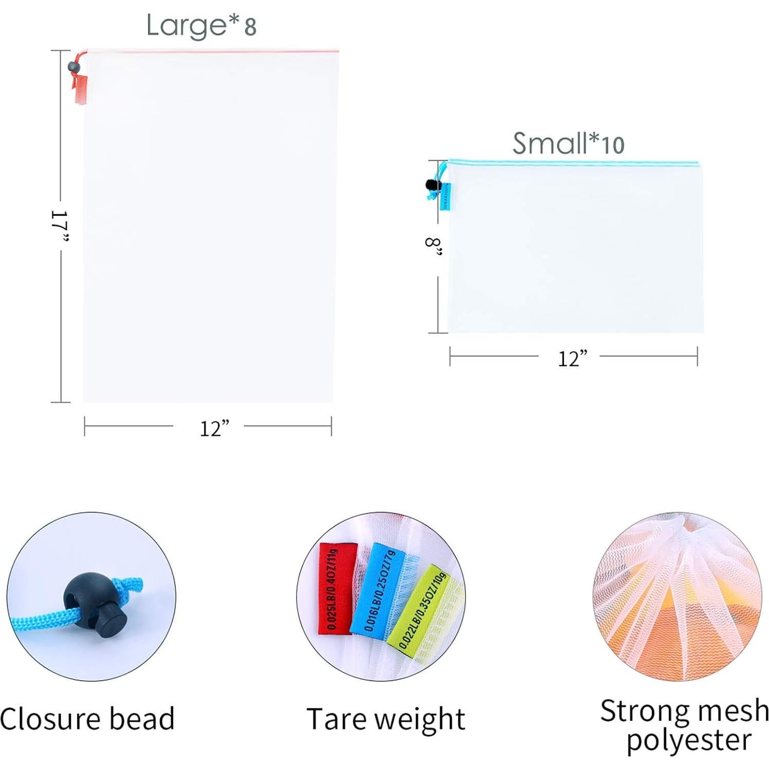 Organizadores de Juguetes Mipruct - 18 Bolsas de Malla Reutilizables