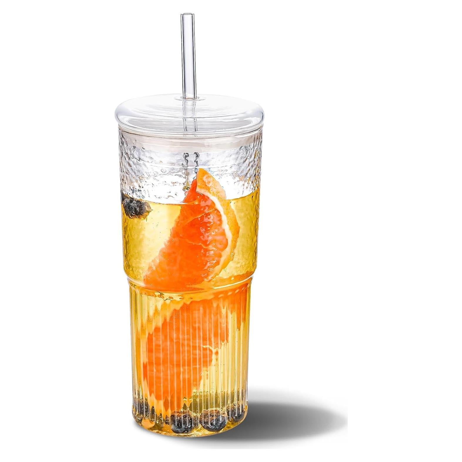 Vaso de Vidrio Reutilizable MINGHYZYA 20 oz con Tapa y Pajita